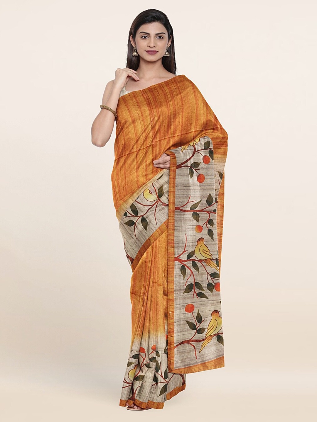 

Pothys Mustard & Black Floral Jute Silk Saree