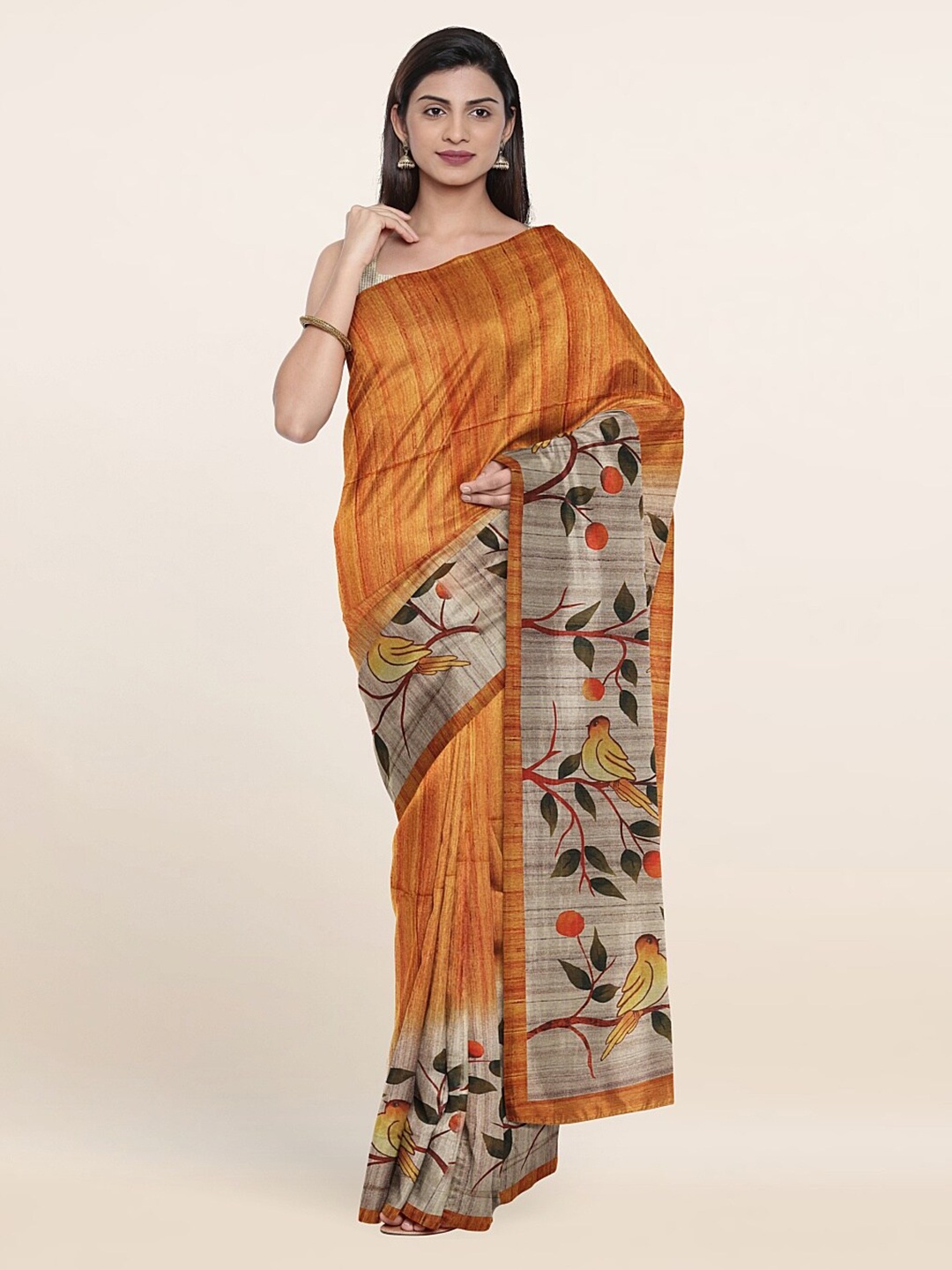 

Pothys Mustard & Black Floral Jute Silk Saree