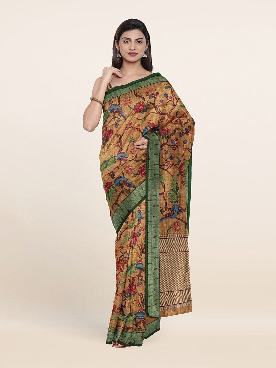 

Pothys Mustard & Green Floral Jute Silk Saree