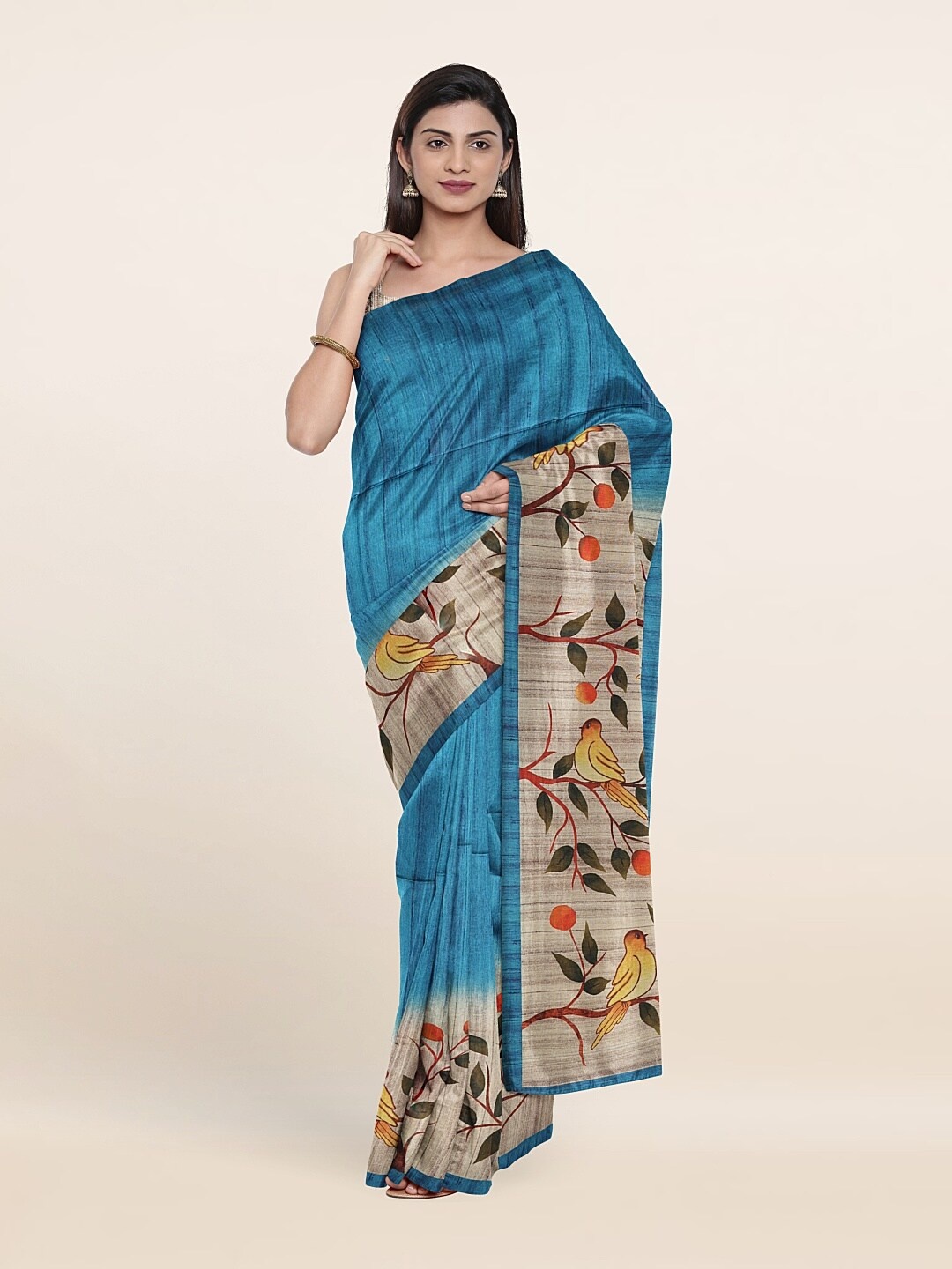 

Pothys Blue & Green Ethnic Motifs Jute Silk Saree