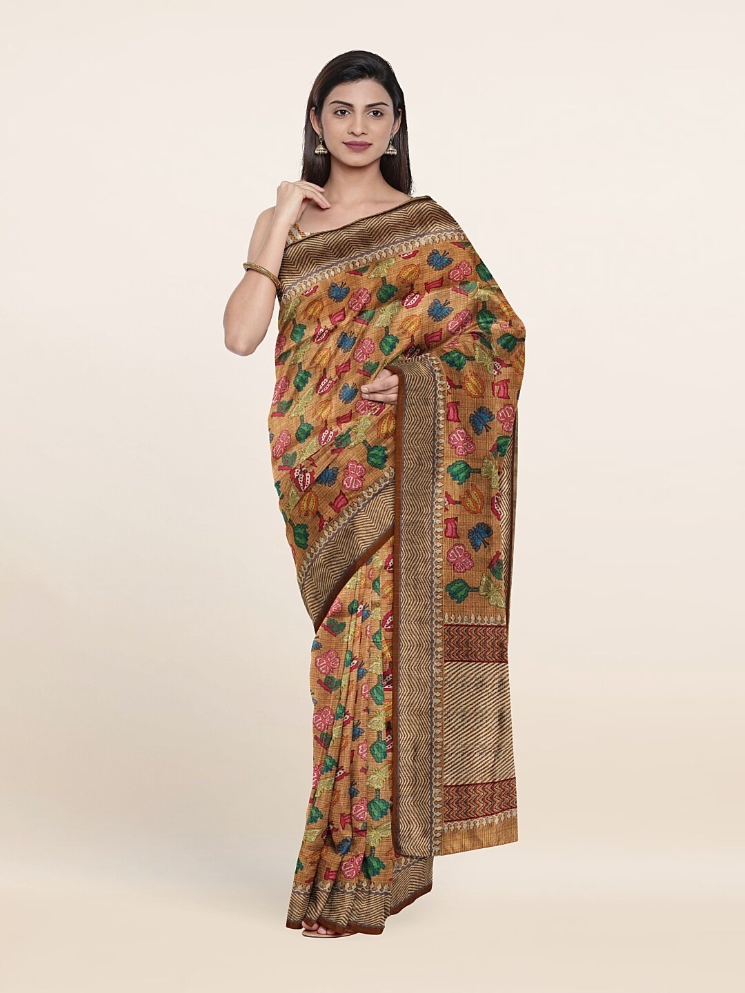 

Pothys Mustard & Green Ethnic Motifs Jute Silk Saree