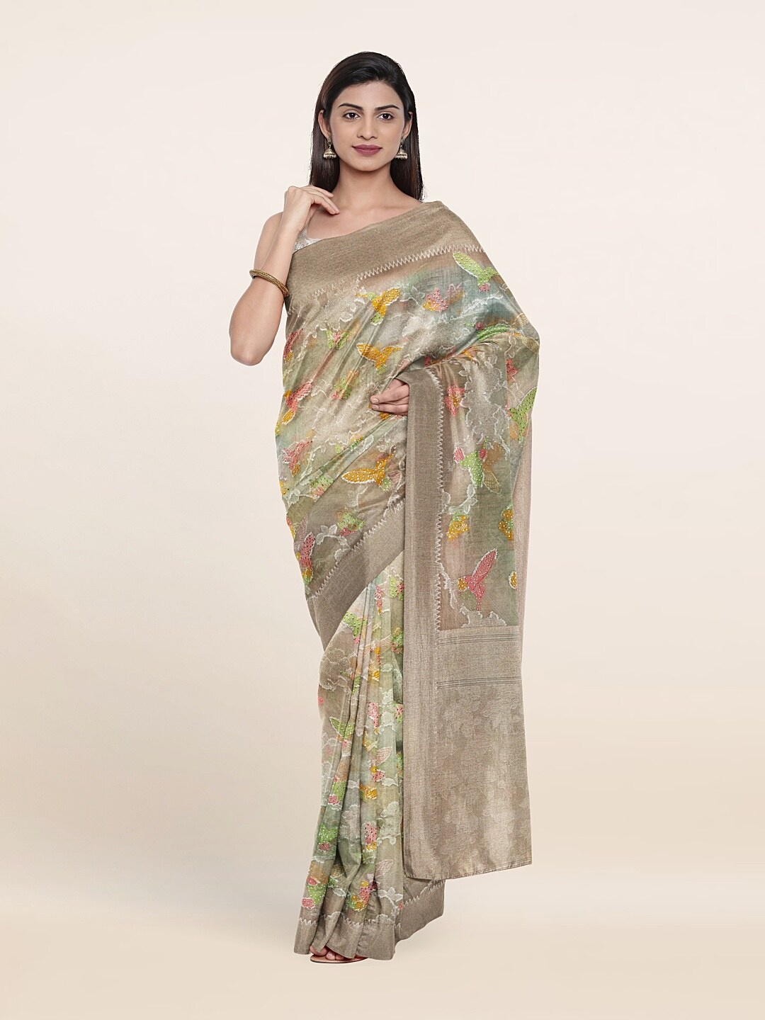 

Pothys Green & Yellow Floral Zari Tissue Saree