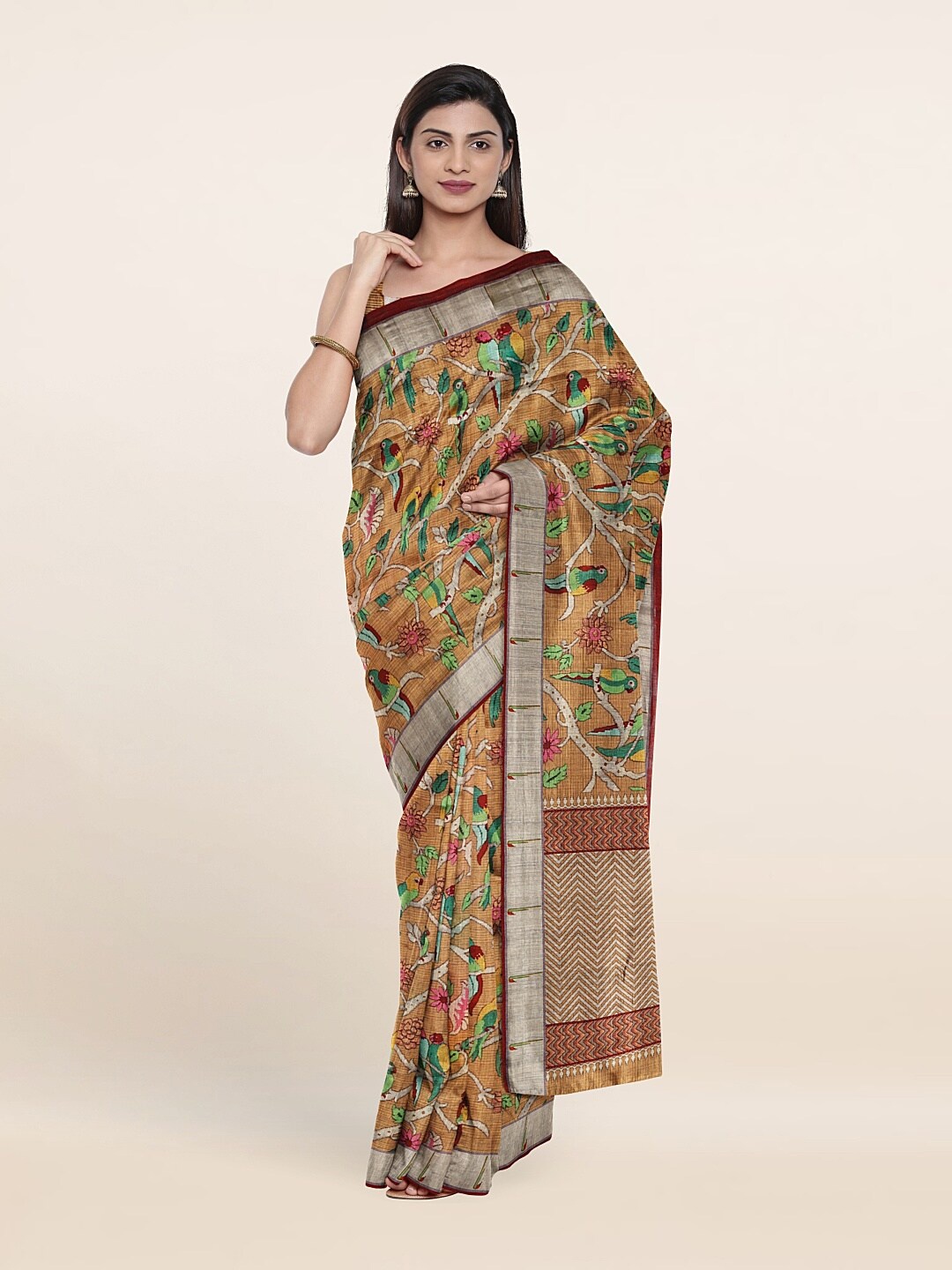 

Pothys Mustard & Green Floral Jute Silk Saree