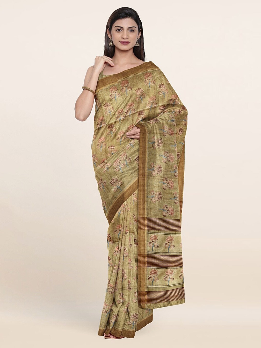 

Pothys Green & Blue Floral Jute Silk Saree
