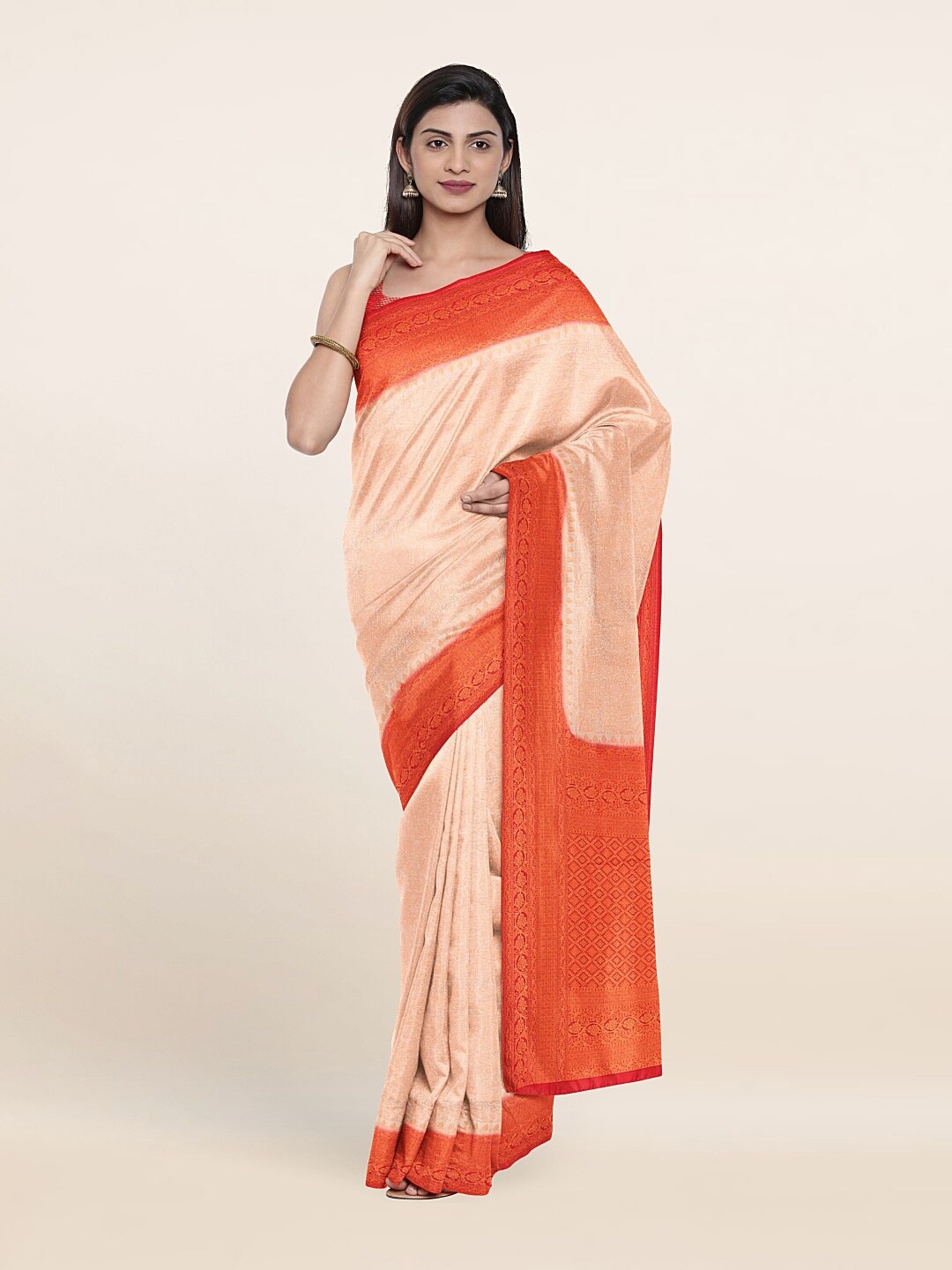 

Pothys Cream-Coloured & Red Woven Design Zari Art Silk Saree