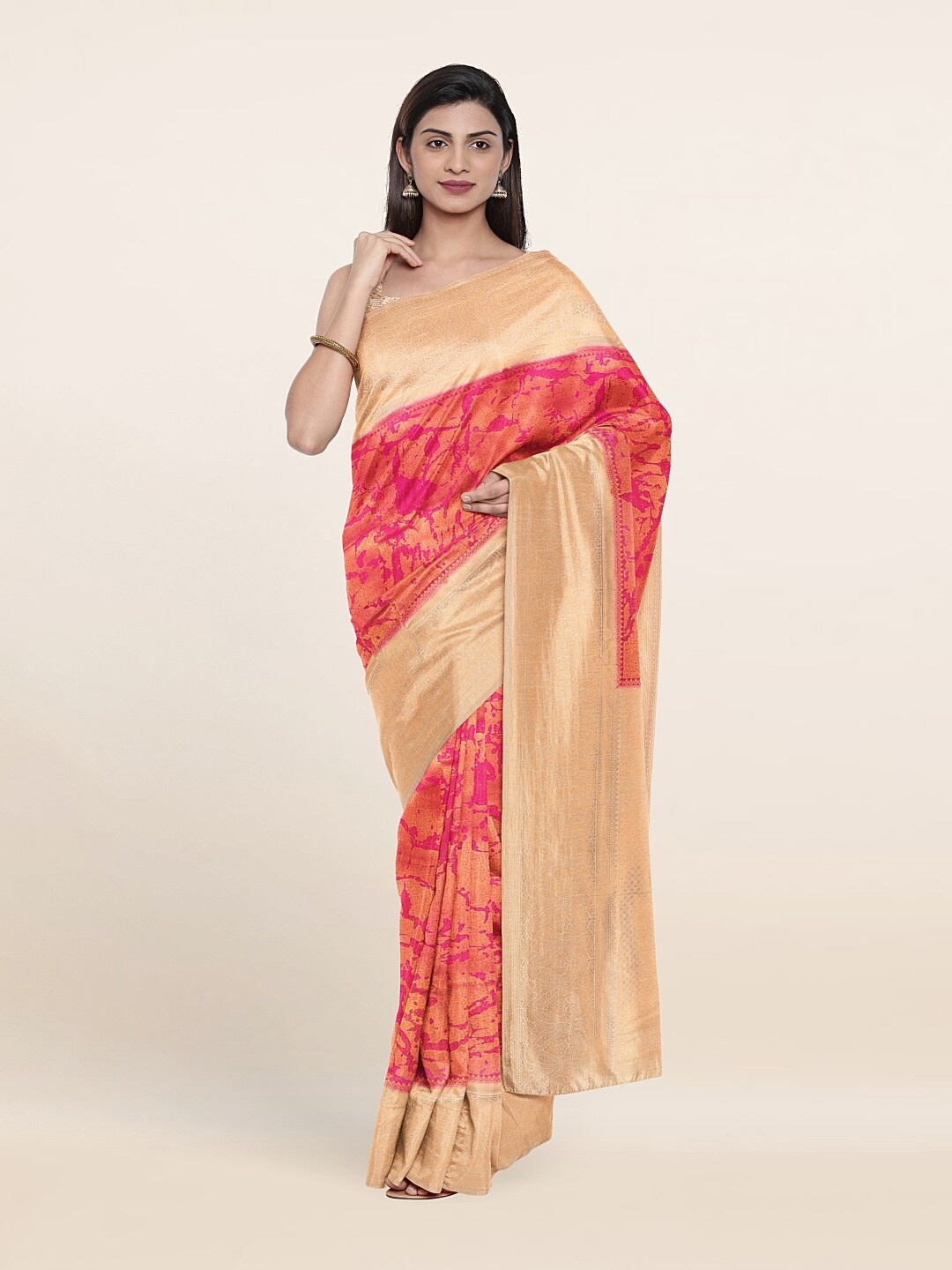 

Pothys Magenta & Copper-Toned Woven Design Art Silk Saree