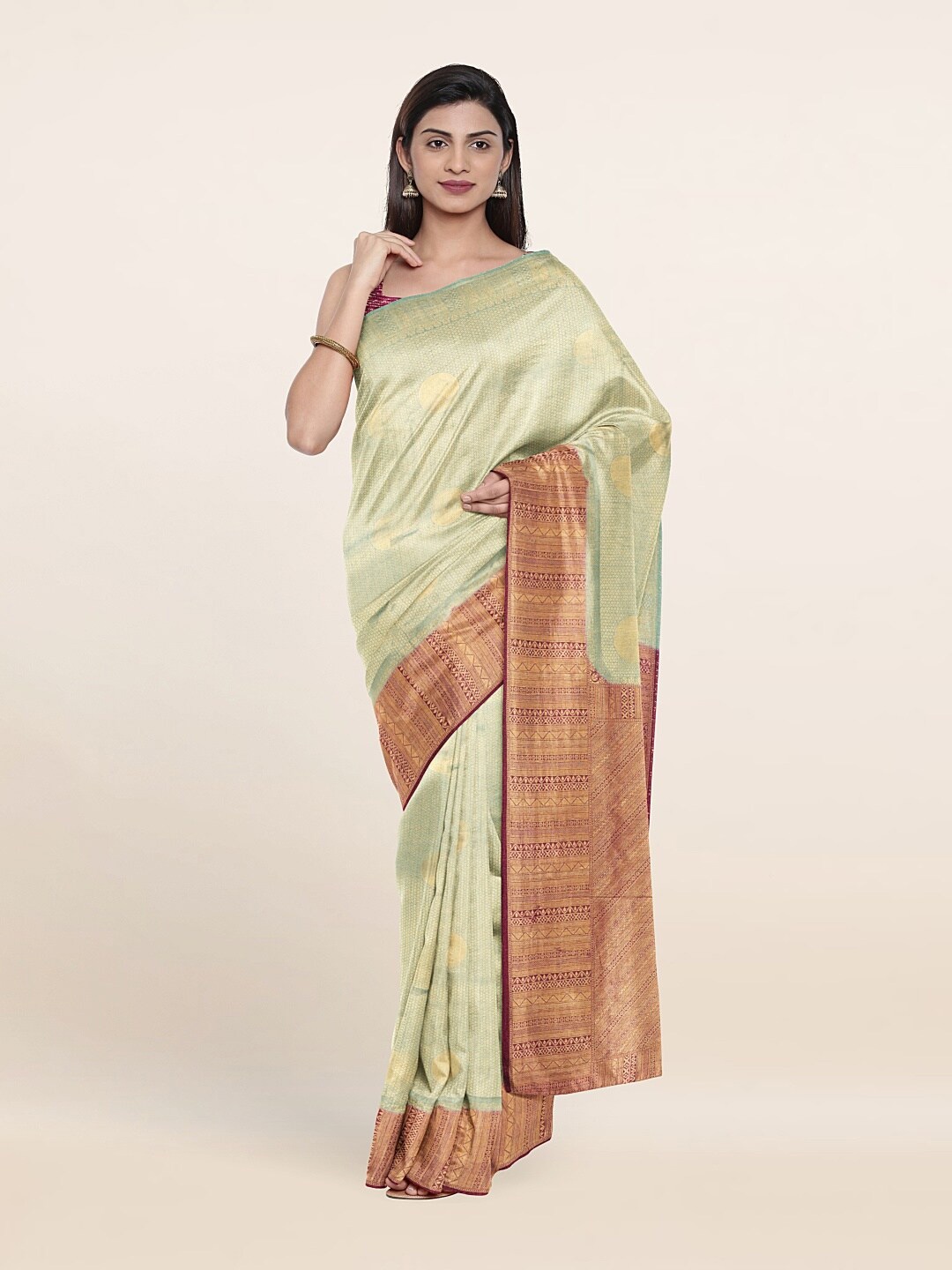 

Pothys Green & Copper-Toned Woven Design Zari Art Silk Saree