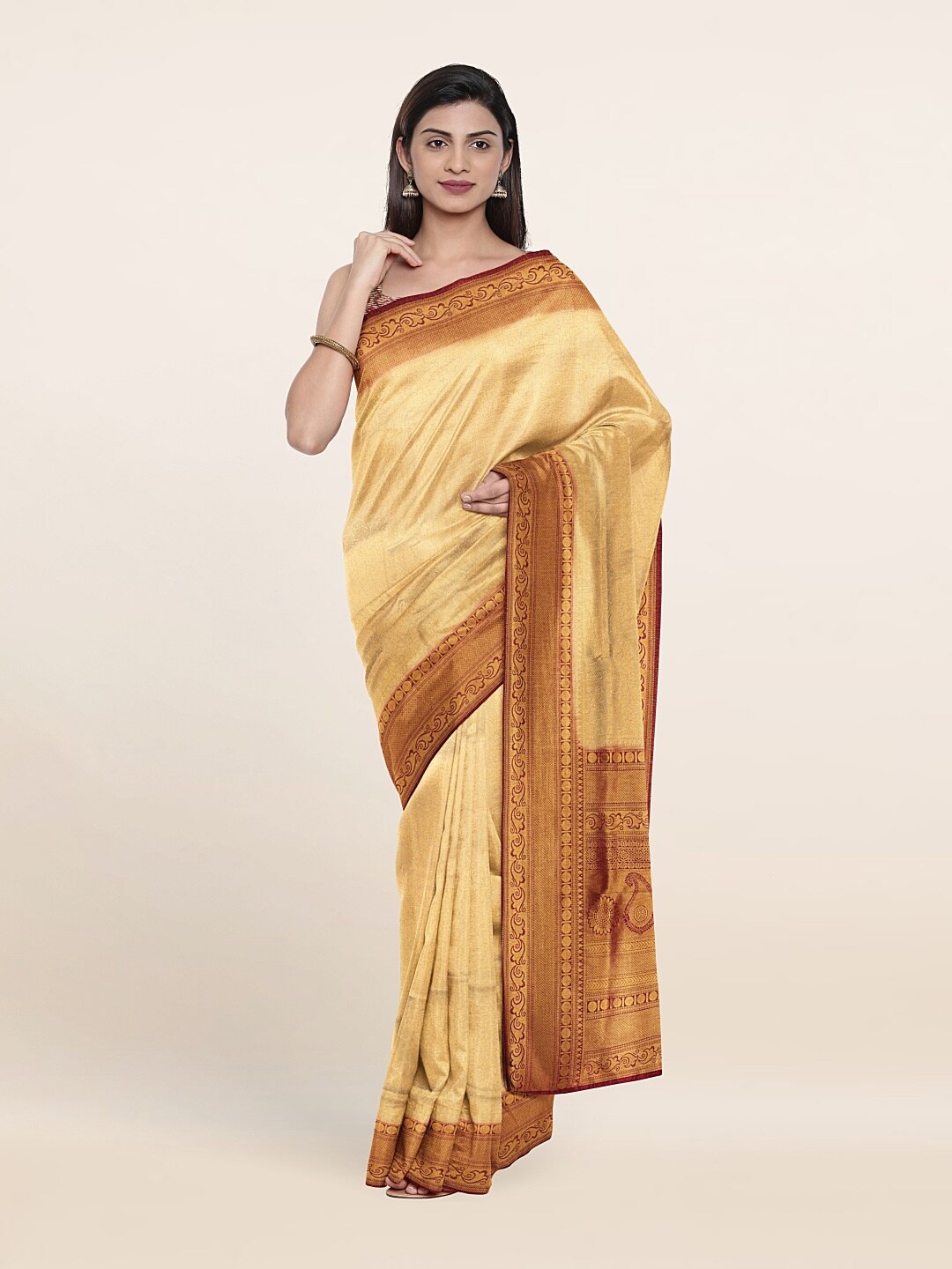 

Pothys Gold-Toned & Red Woven Design Zari Art Silk Saree