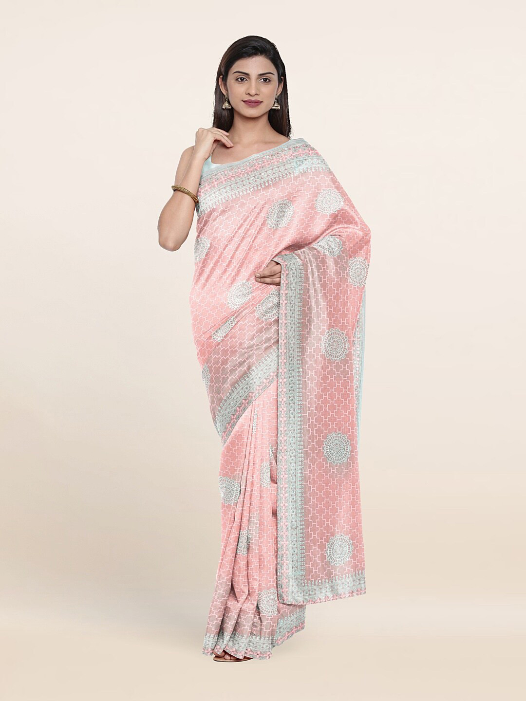

Pothys Pink & White Floral Embroidered Saree