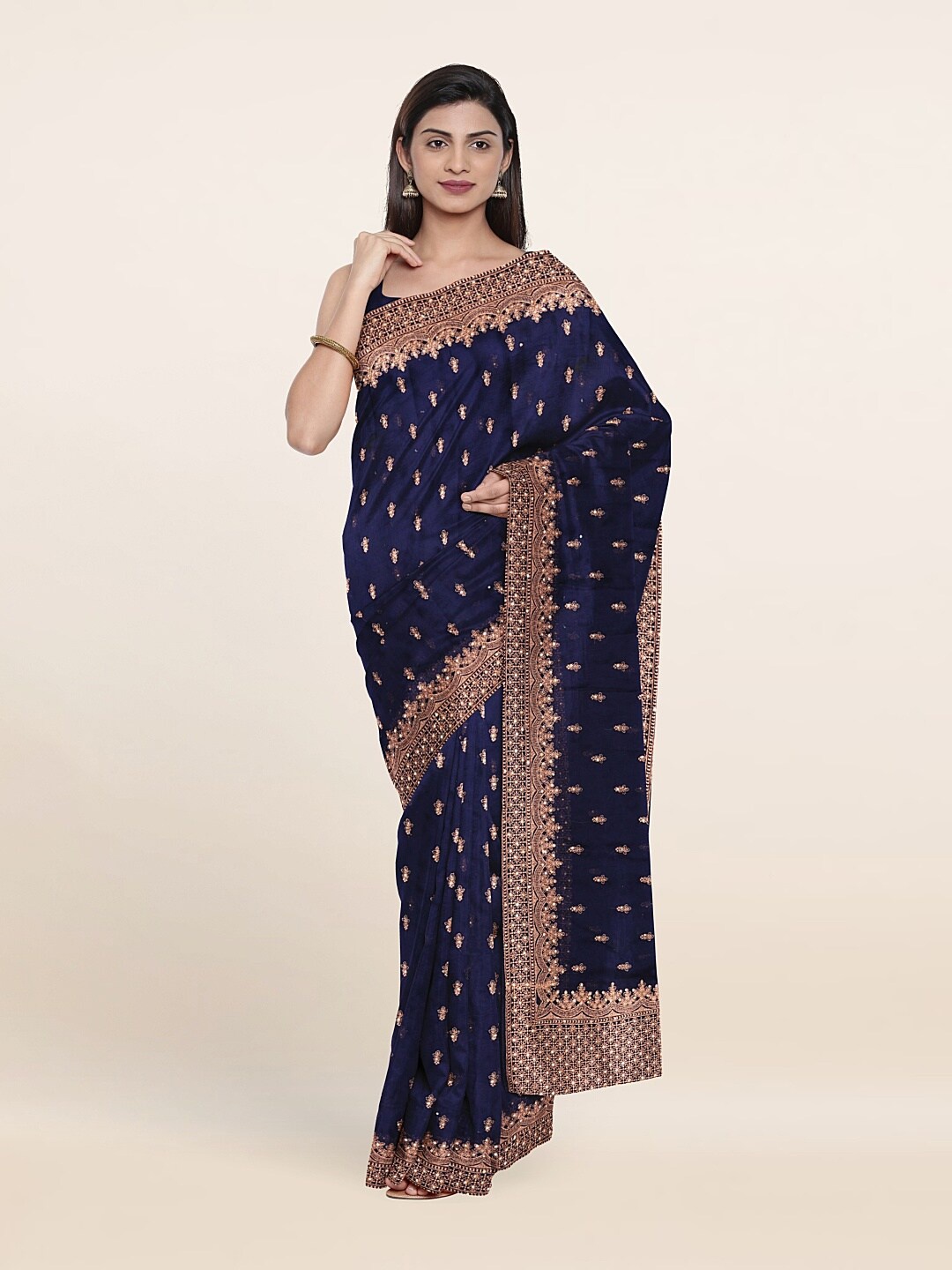

Pothys Blue & Pink Floral Embroidered Saree