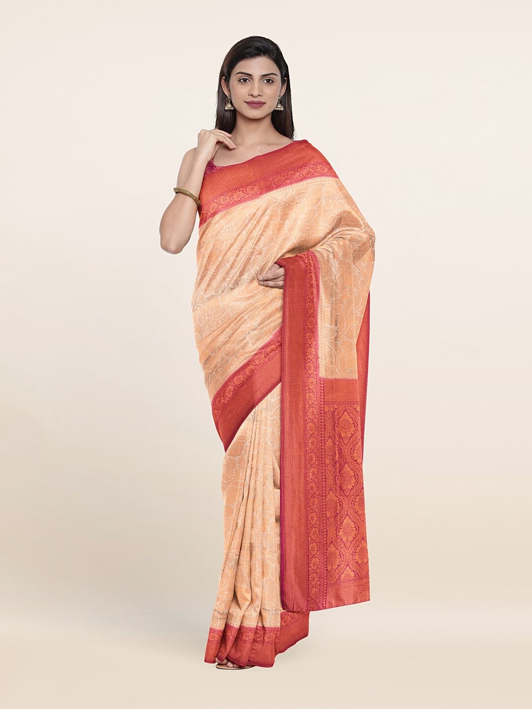 

Pothys Cream-Coloured & Red Woven Design Zari Art Silk Saree