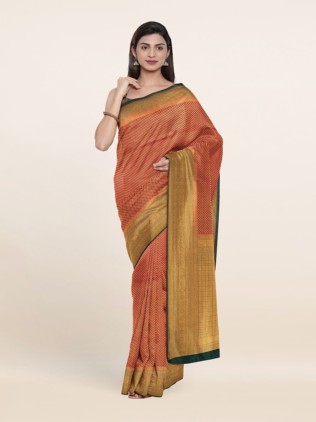

Pothys Maroon & Gold-Toned Woven Design Zari Art Silk Saree