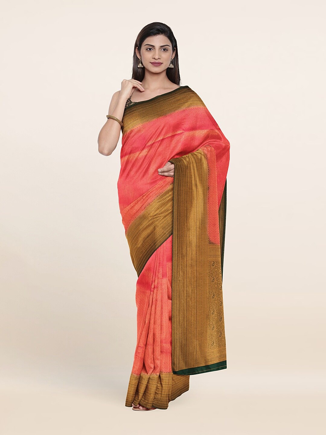 

Pothys Pink & Black Woven Design Zari Art Silk Saree