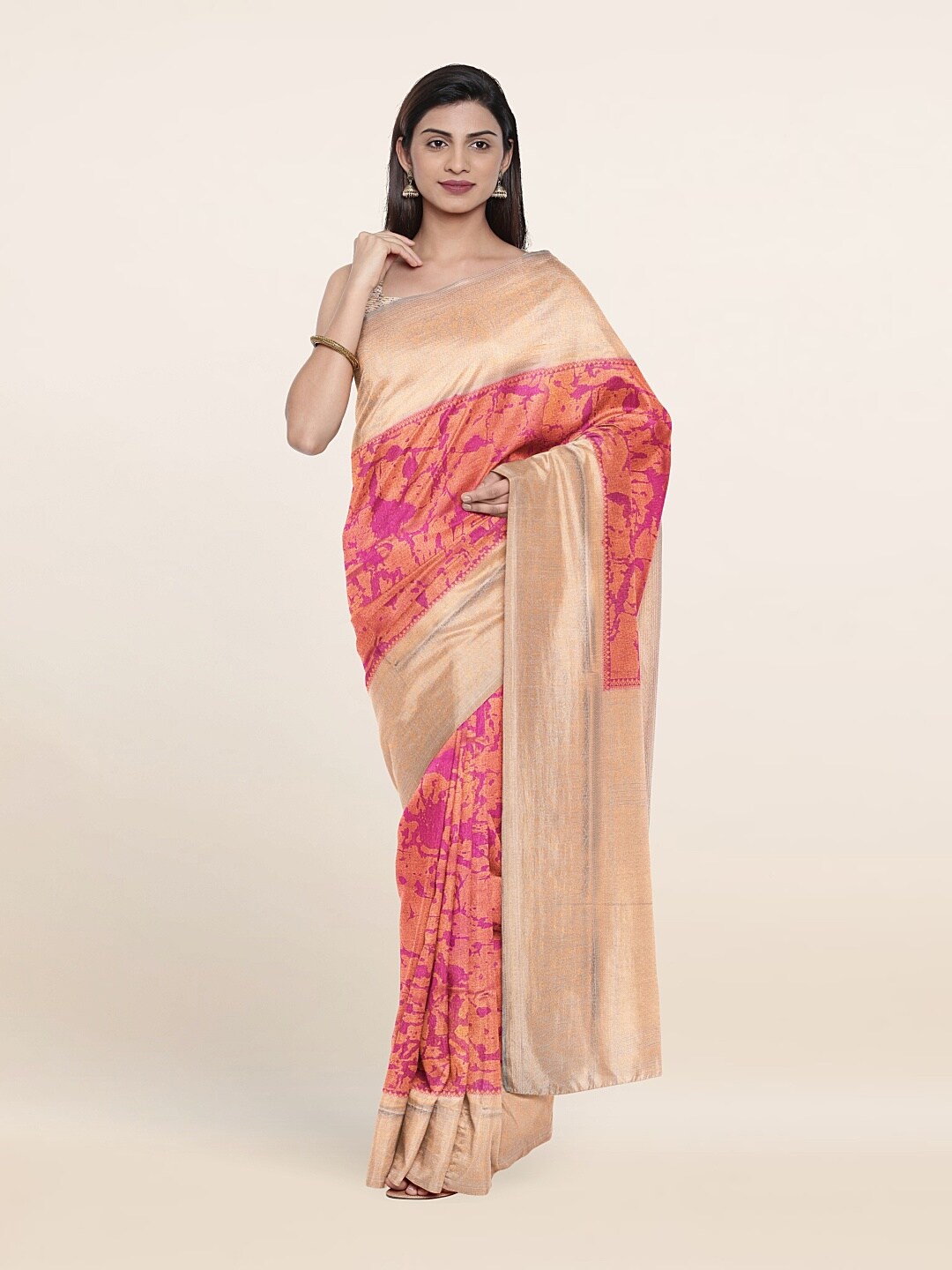 

Pothys Magenta & Silver-Toned Woven Design Zari Art Silk Saree