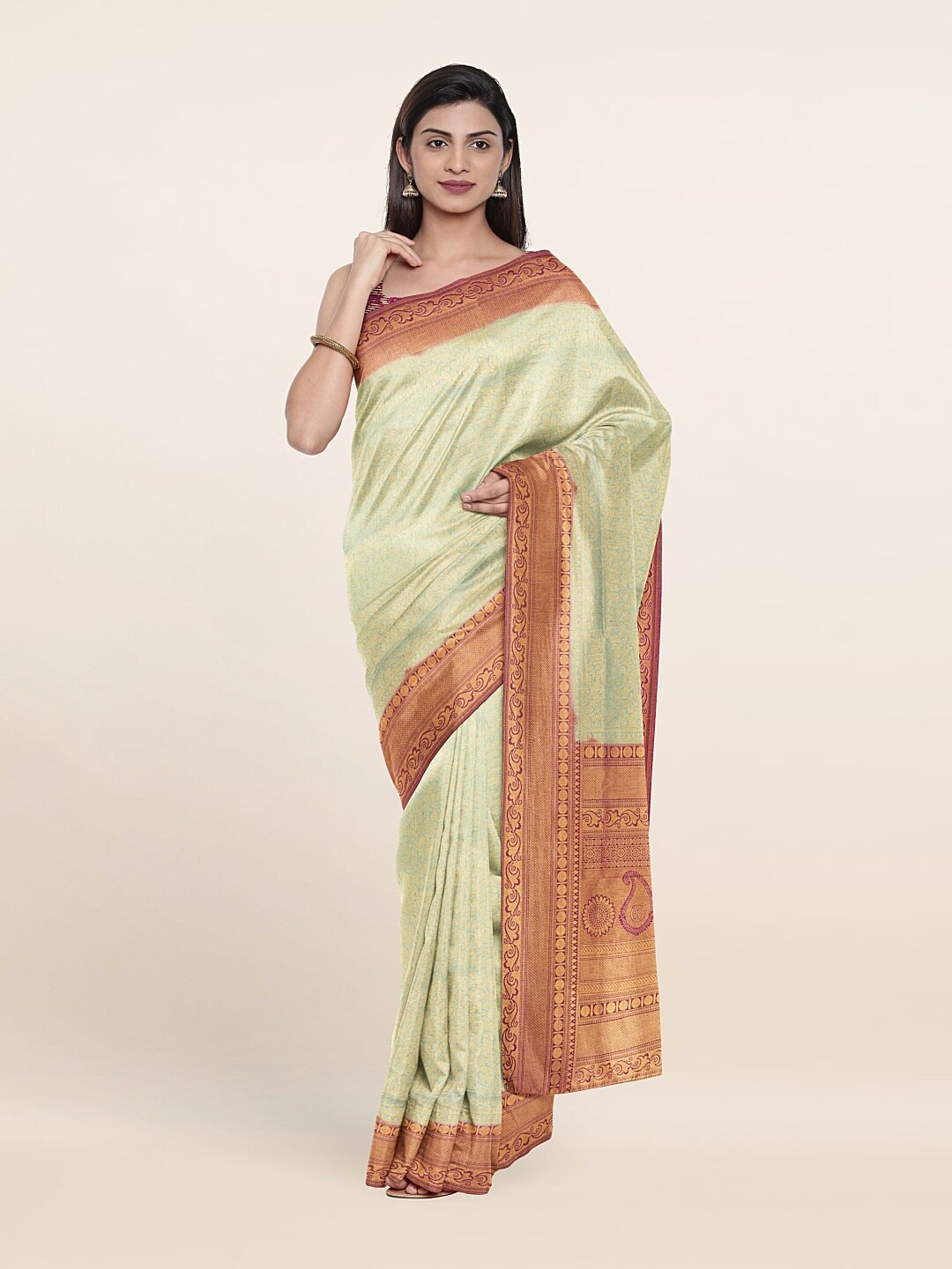 

Pothys Green & Gold-Toned Woven Design Zari Art Silk Saree