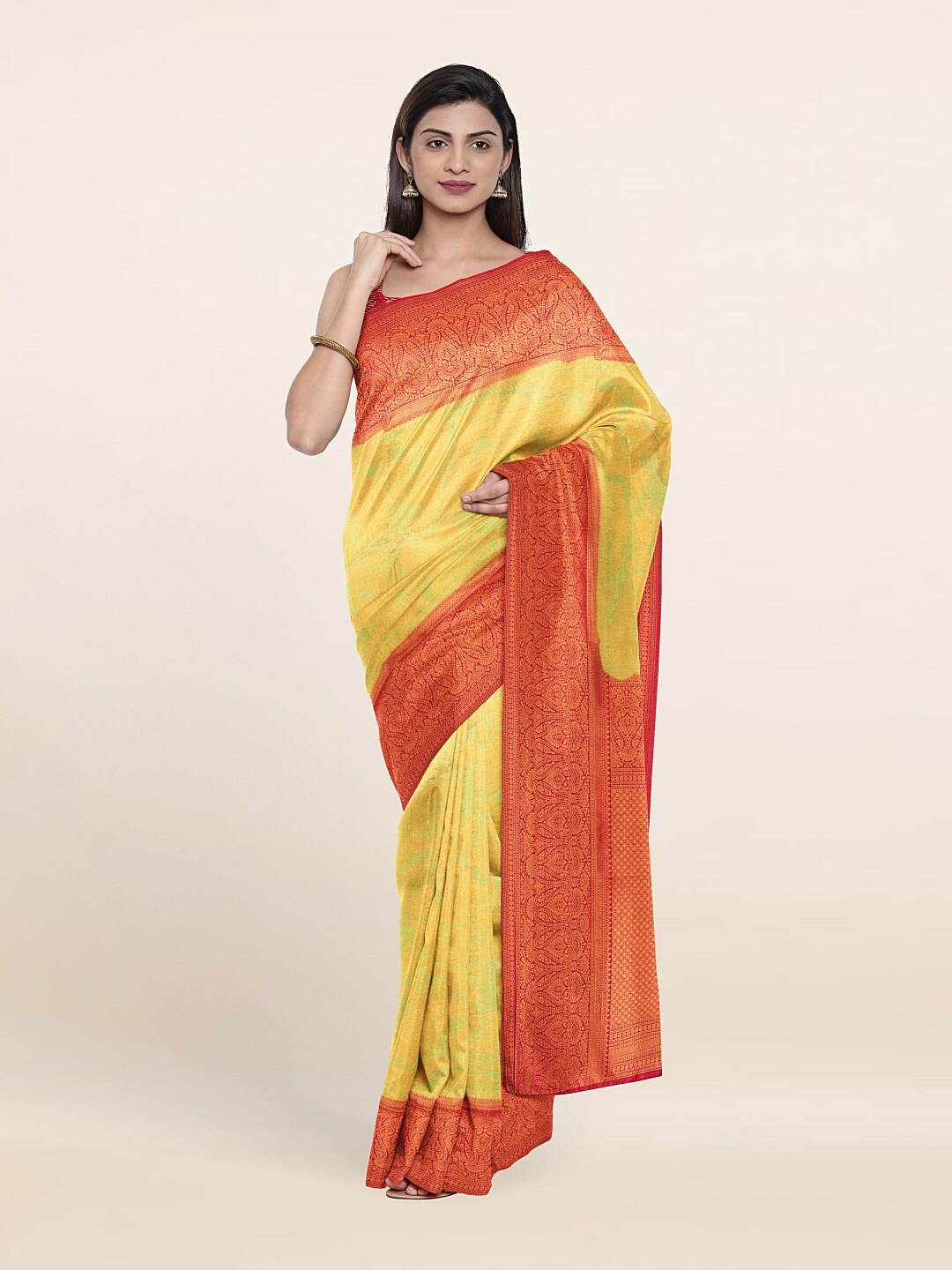 

Pothys Green & Yellow Abstract Art Silk Saree