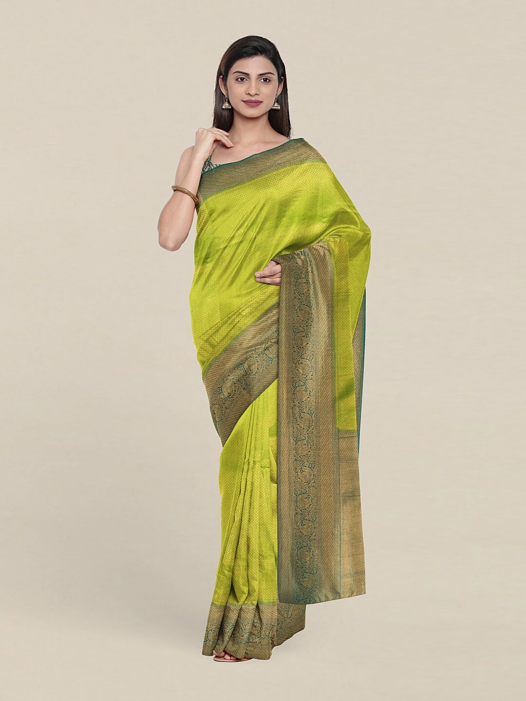 

Pothys Green & Gold-Toned Woven Design Zari Art Silk Saree