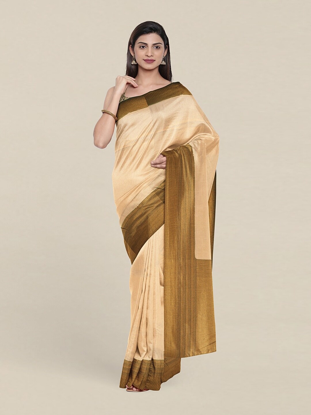

Pothys Cream-Coloured & Gold-Toned Woven Design Zari Art Silk Saree