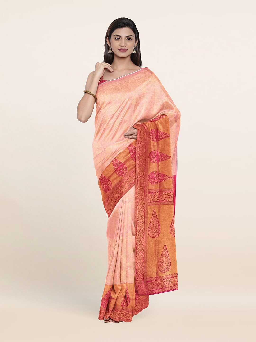 

Pothys Pink & Maroon Floral Zari Art Silk Saree