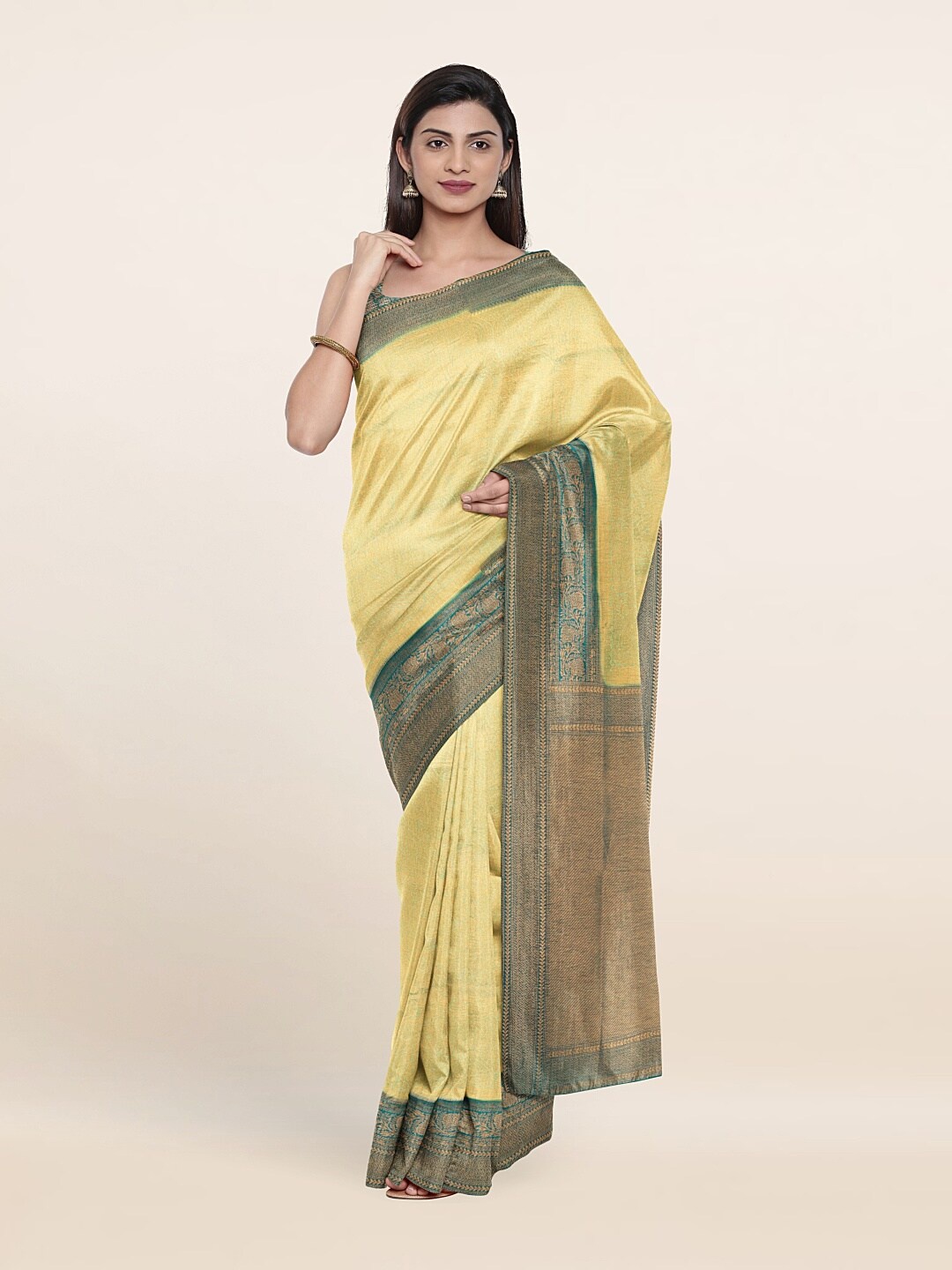 

Pothys Green & Blue Ethnic Motifs Zari Art Silk Saree