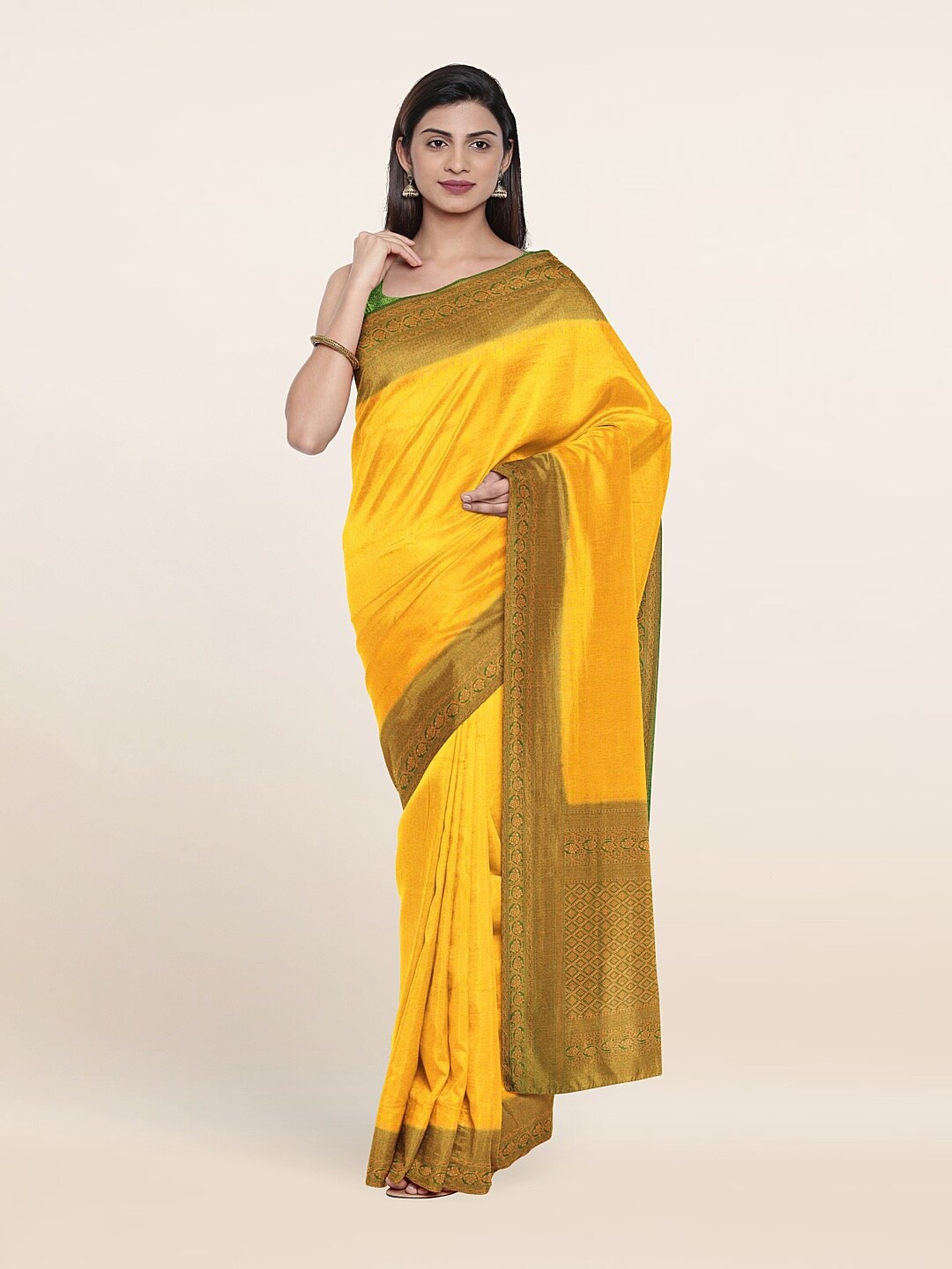 

Pothys Yellow & Green Floral Zari Art Silk Saree