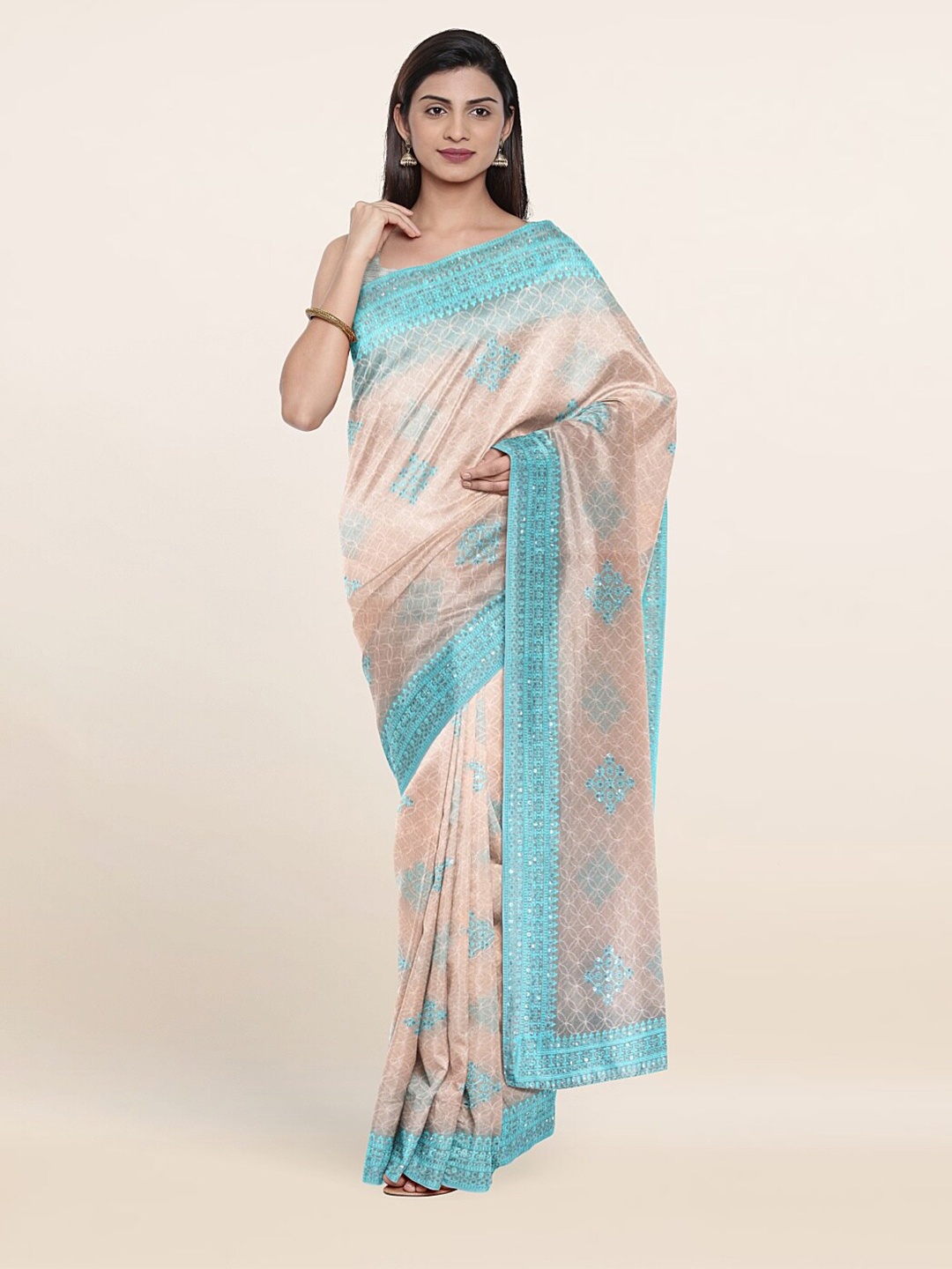 

Pothys Pink Floral Embroidered Saree