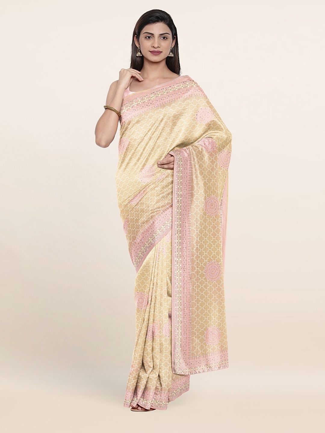 

Pothys Yellow & Pink Floral Embroidered Saree