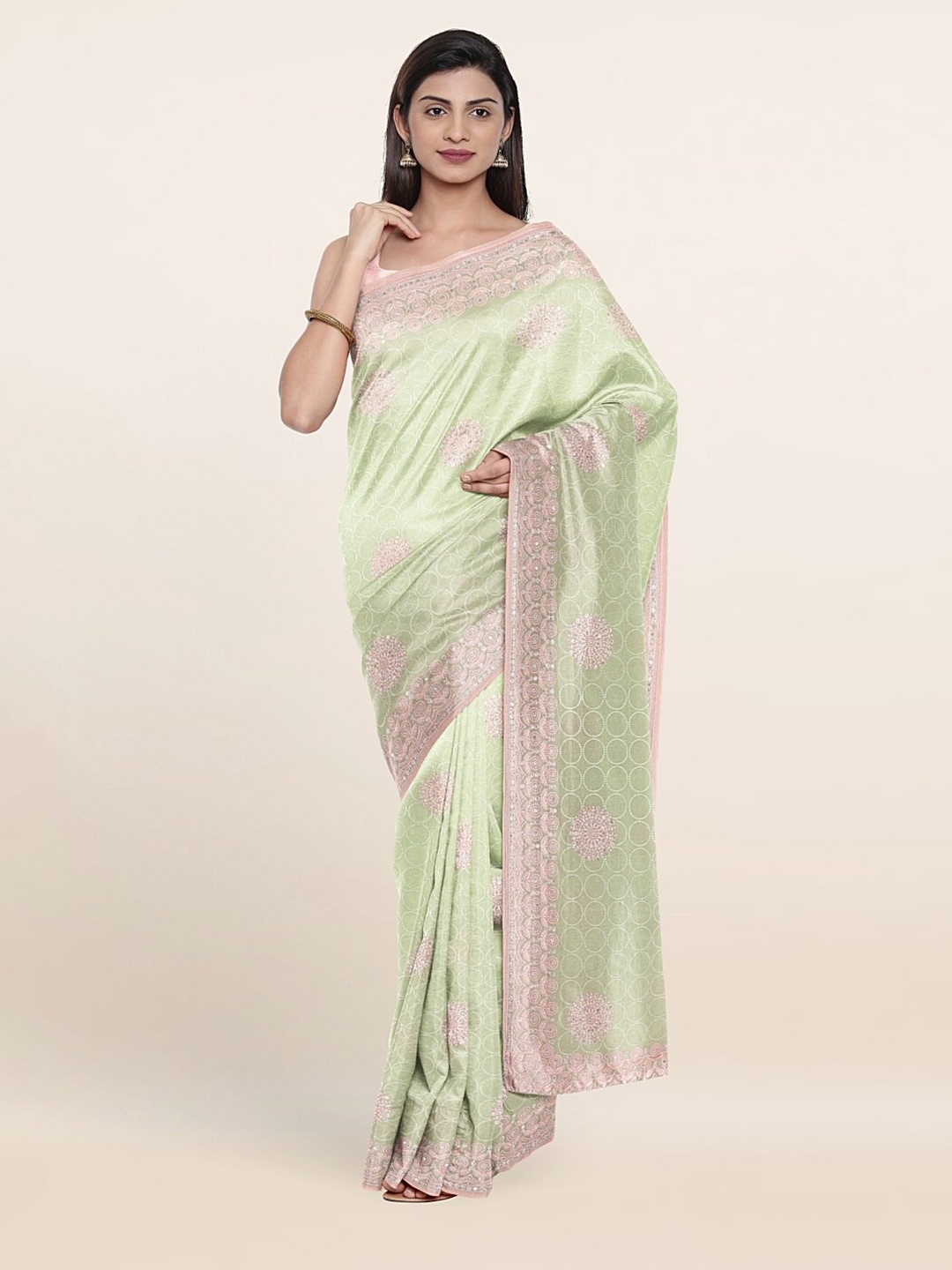 

Pothys Green Floral Embroidered Saree