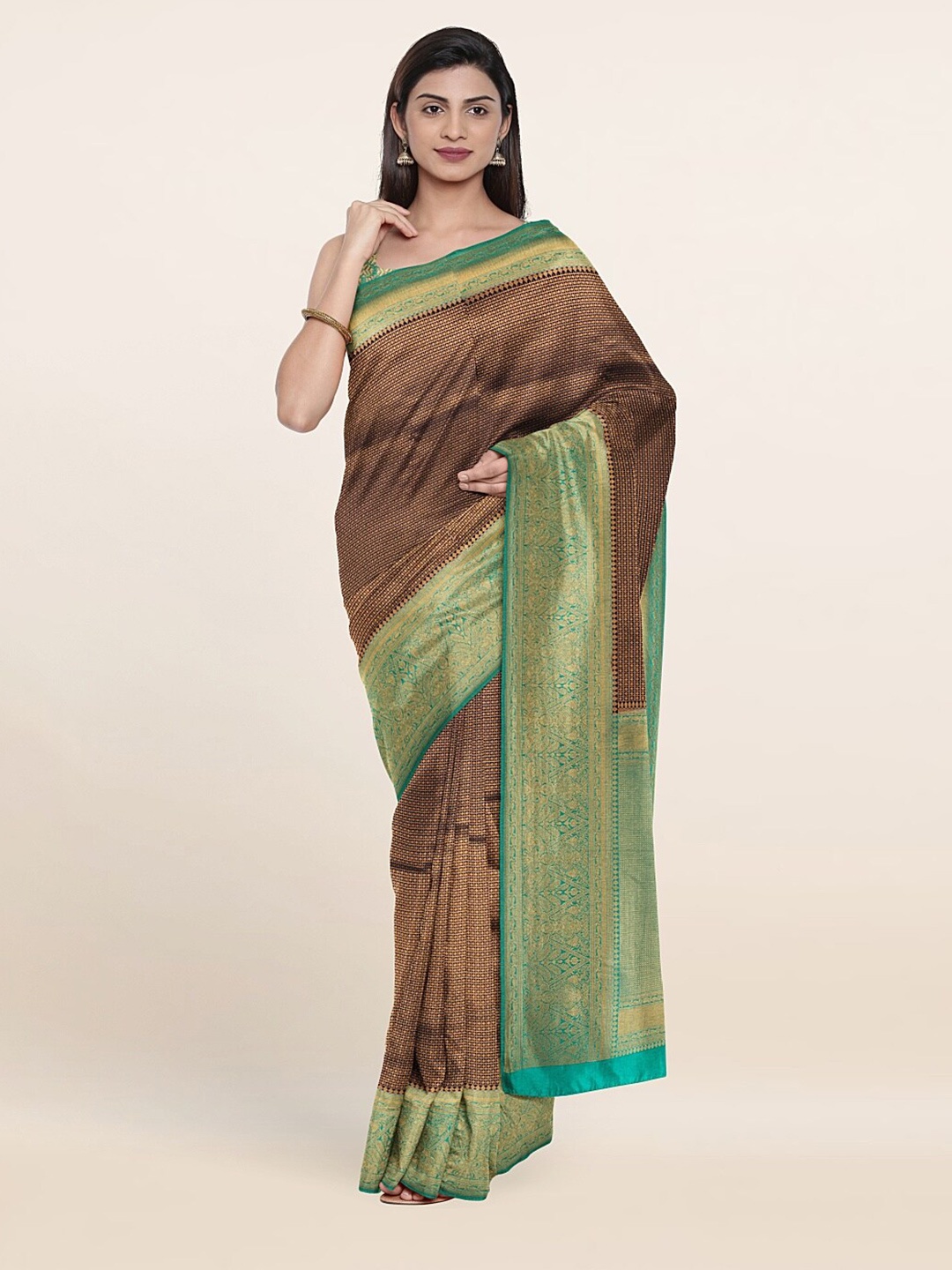 

Pothys Blue & Gold-Toned Woven Design Zari Art Silk Saree