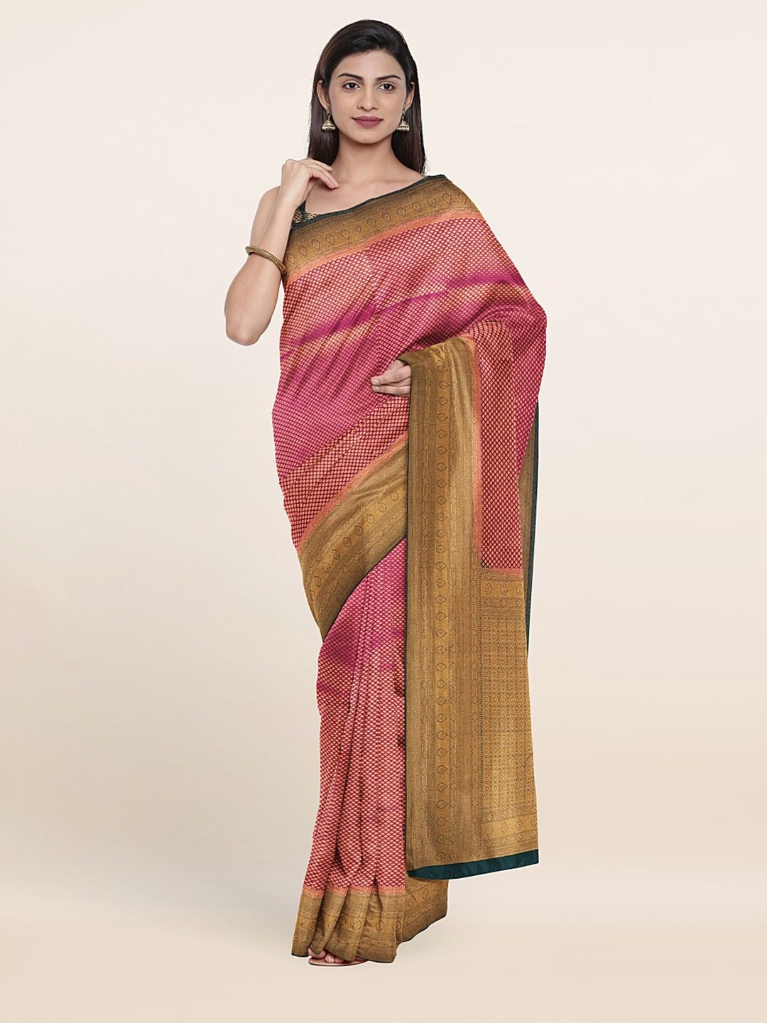 

Pothys Purple & Gold-Toned Ethnic Motifs Zari Art Silk Saree