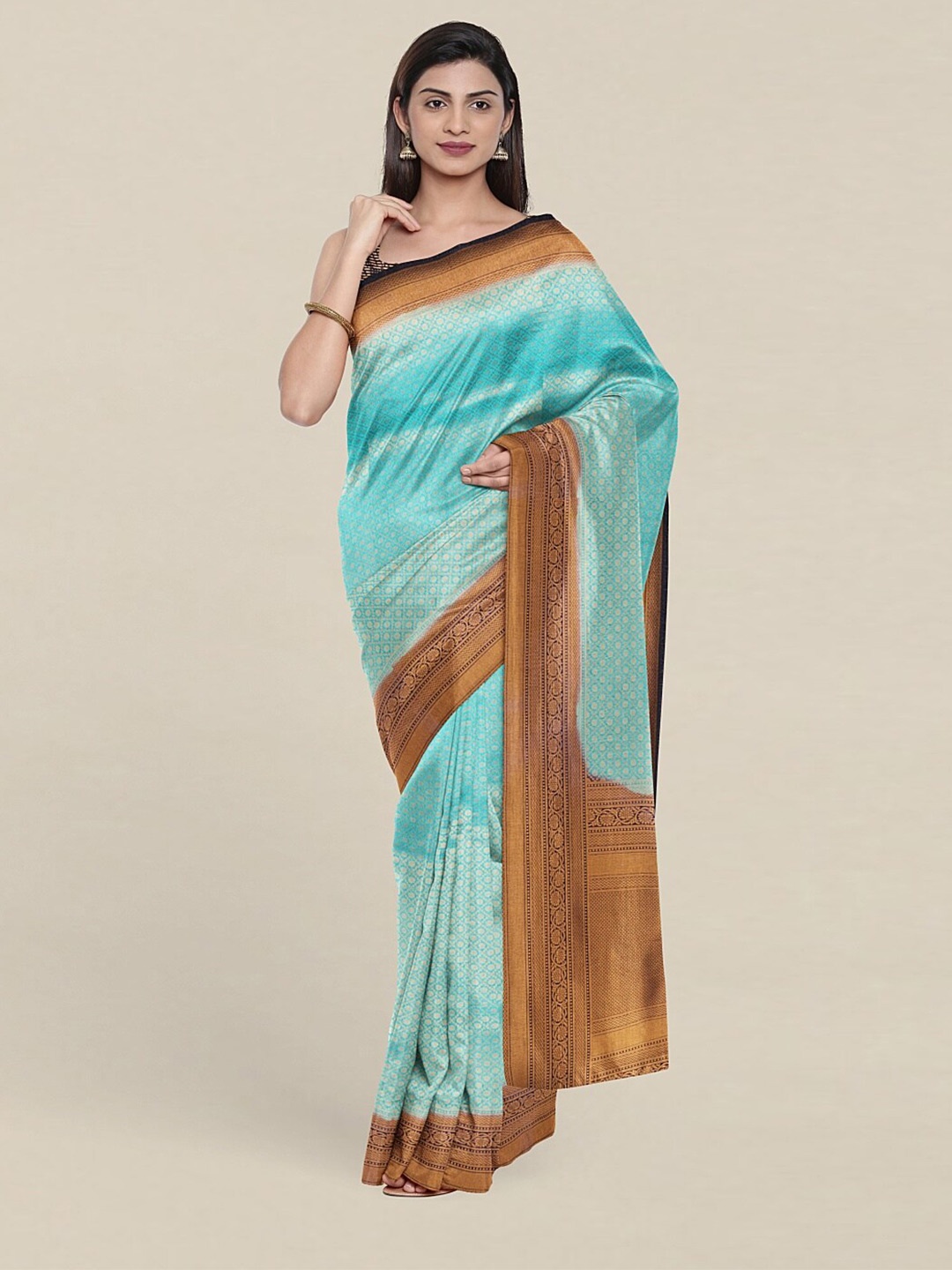 

Pothys Blue & Gold-Toned Zari Art Silk Saree
