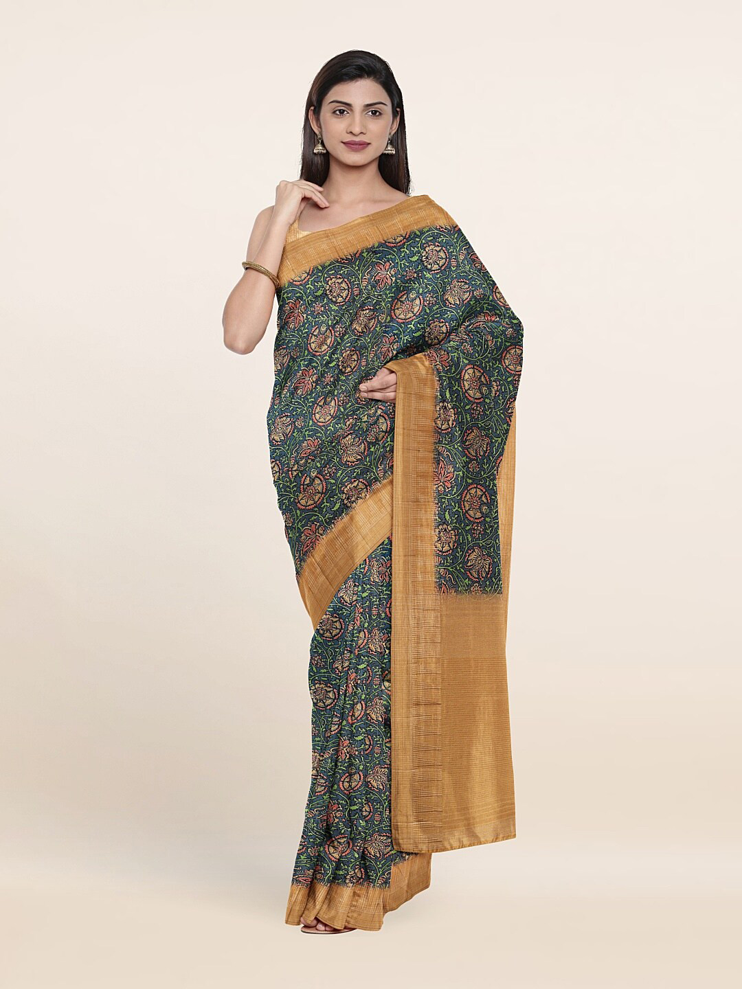 

Pothys Grey & Pink Floral Jute Silk Saree