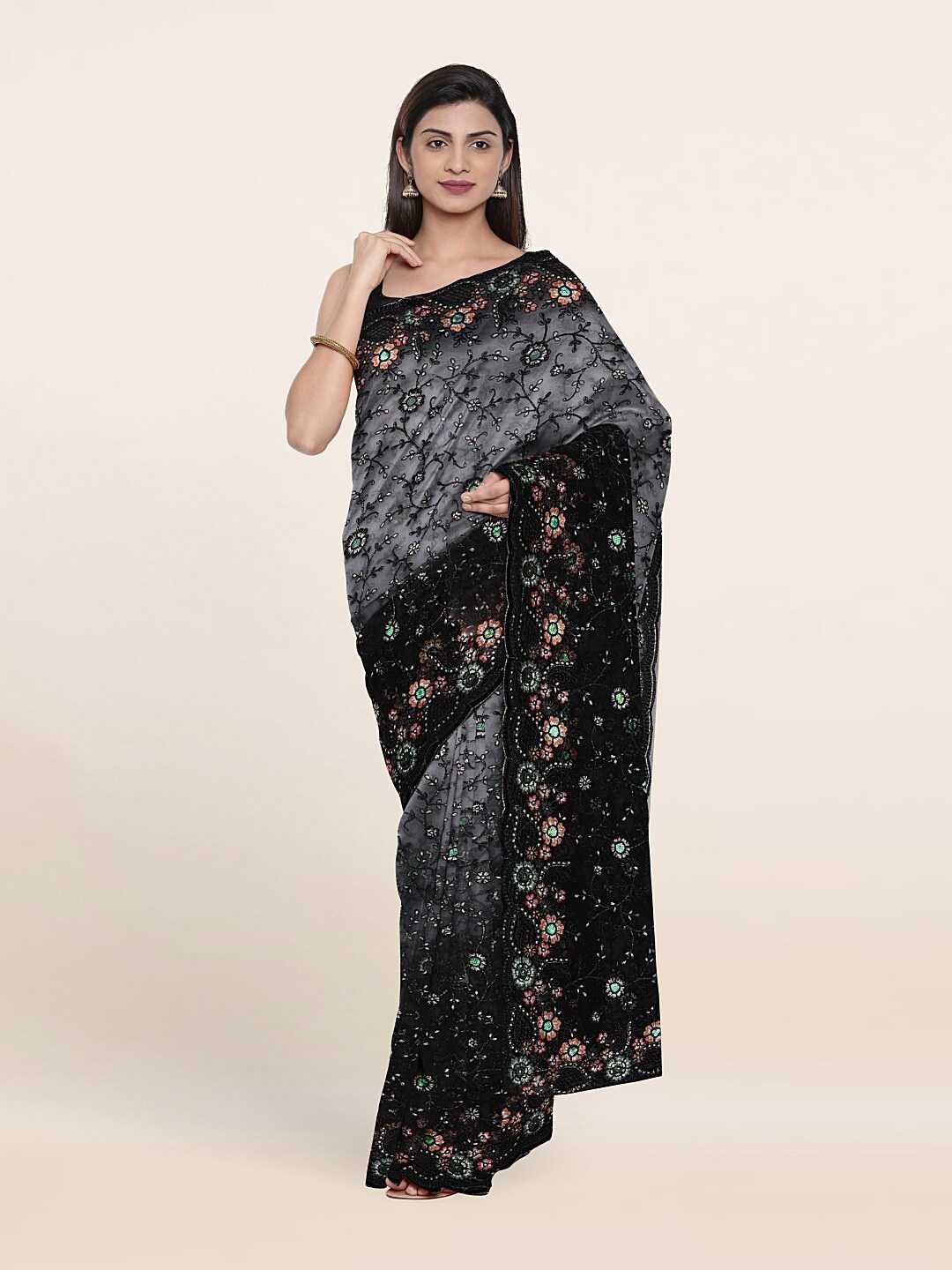 

Pothys Grey & Black Floral Net Saree