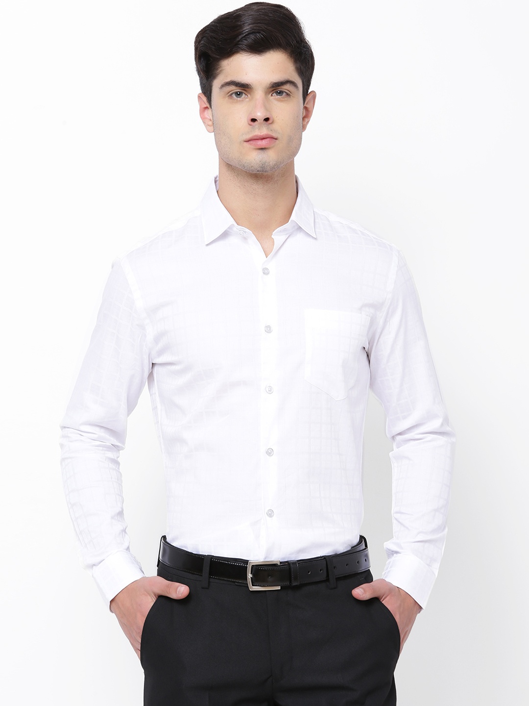 

Black coffee Men White Slim Fit Self-Checked Formal Shirt