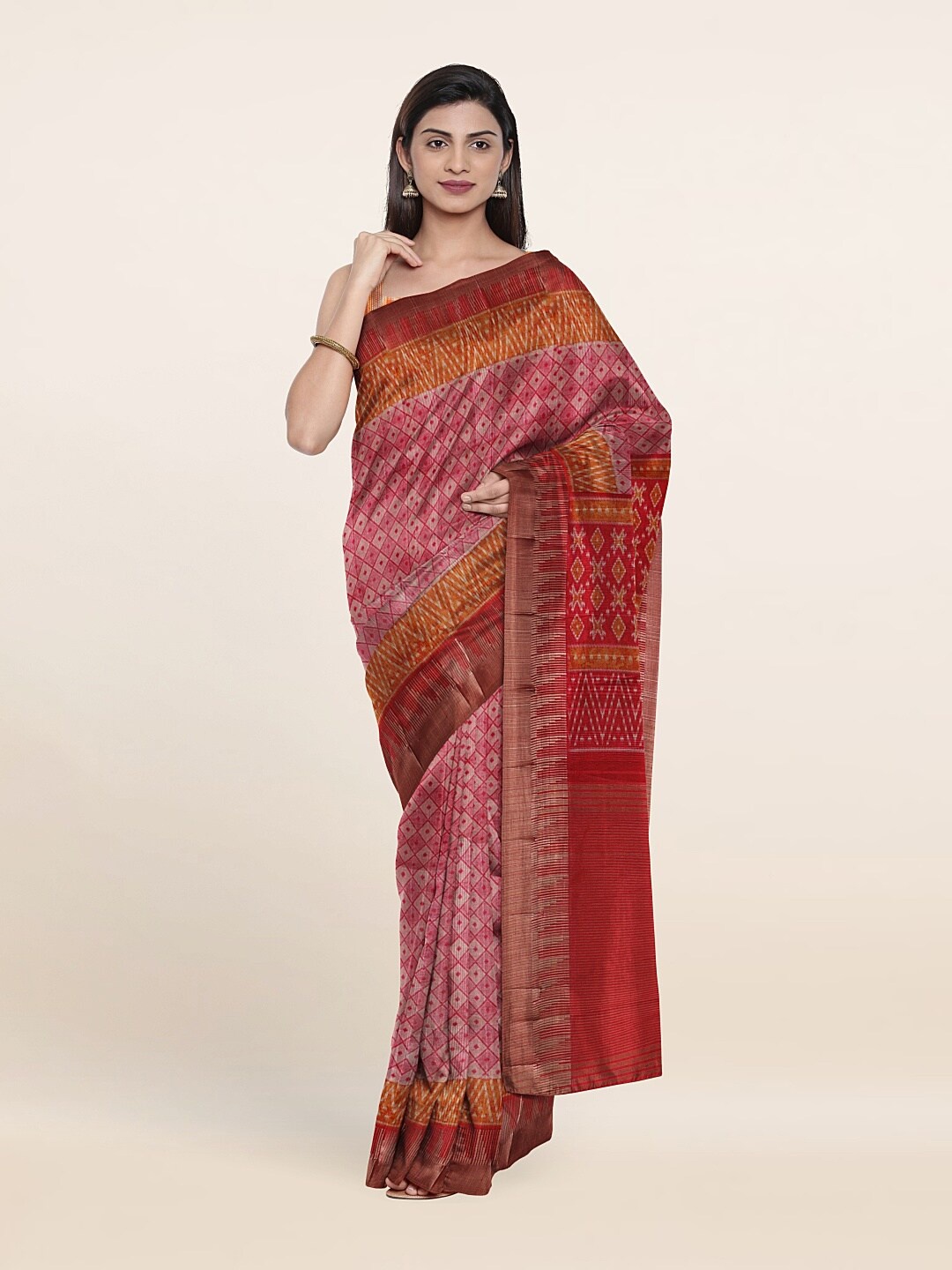 

Pothys Pink & Orange Jute Silk Saree