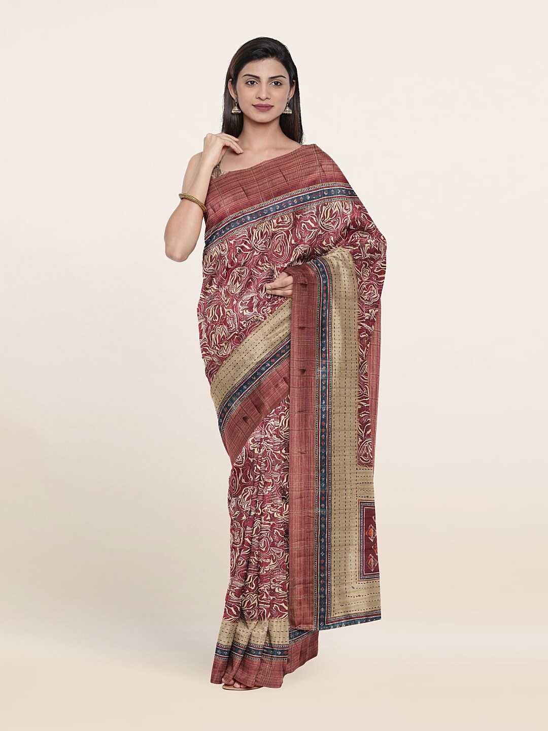 

Pothys Mauve & Beige Jute Silk Saree