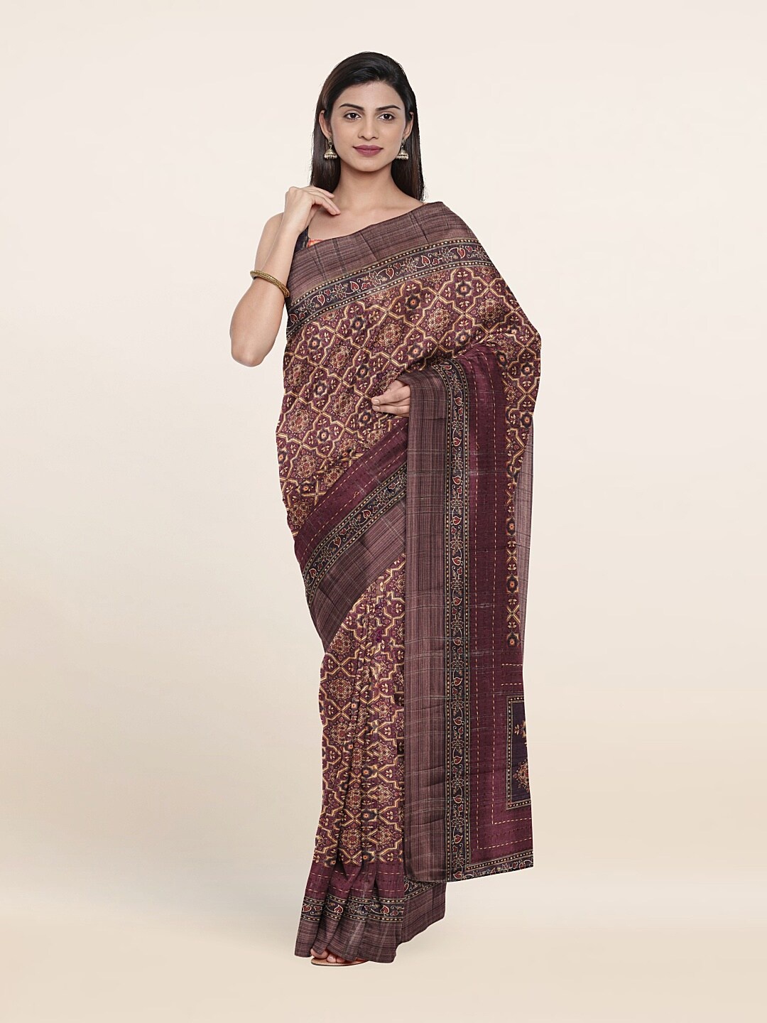 

Pothys Purple & Beige Ethnic Motifs Jute Silk Saree