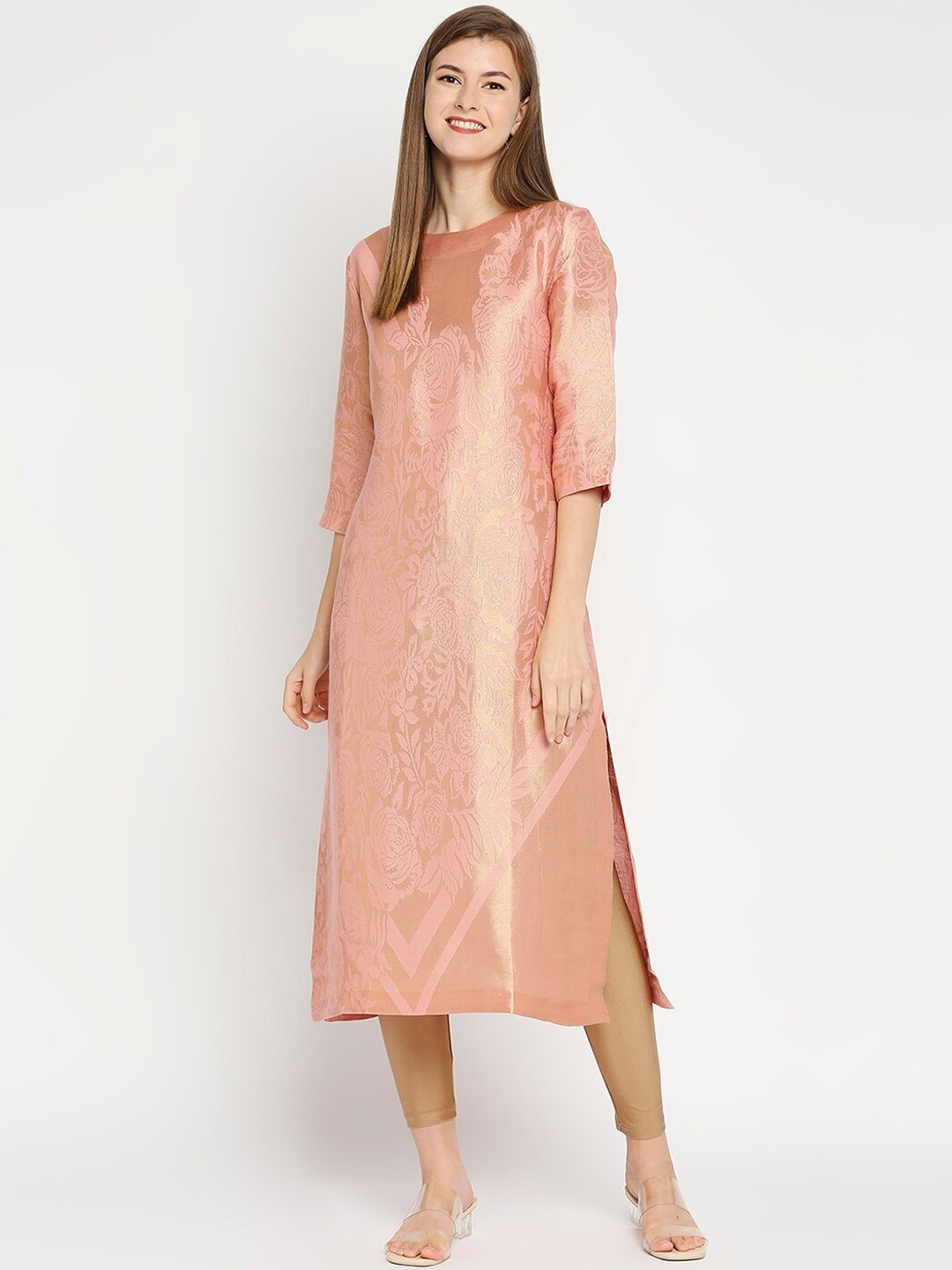 

Cloth Haus India Floral Boat Neck A-Line Pure Cotton Kurta, Pink
