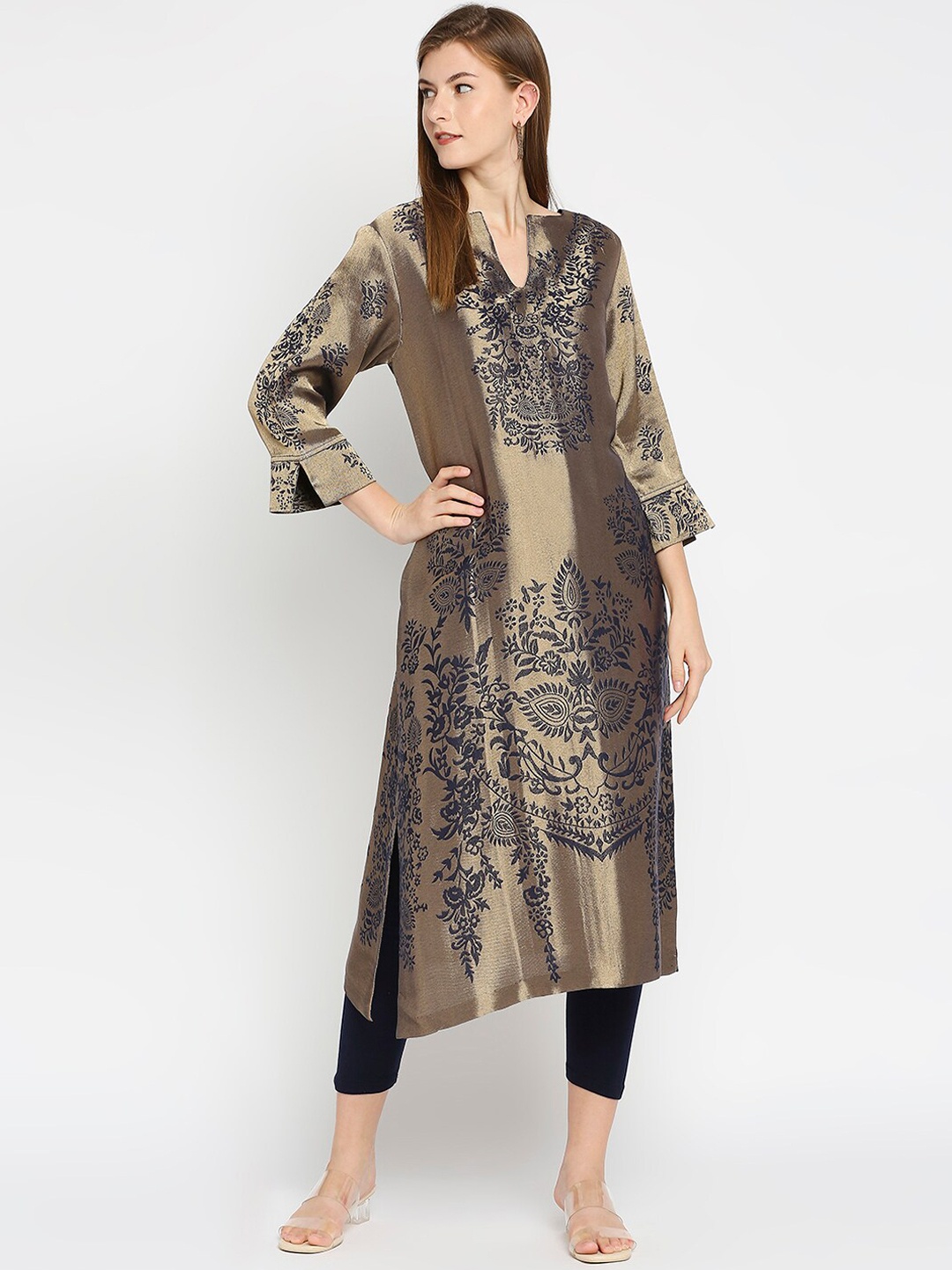 

Cloth Haus India A-Line V-Neck Cotton Kurta, Navy blue