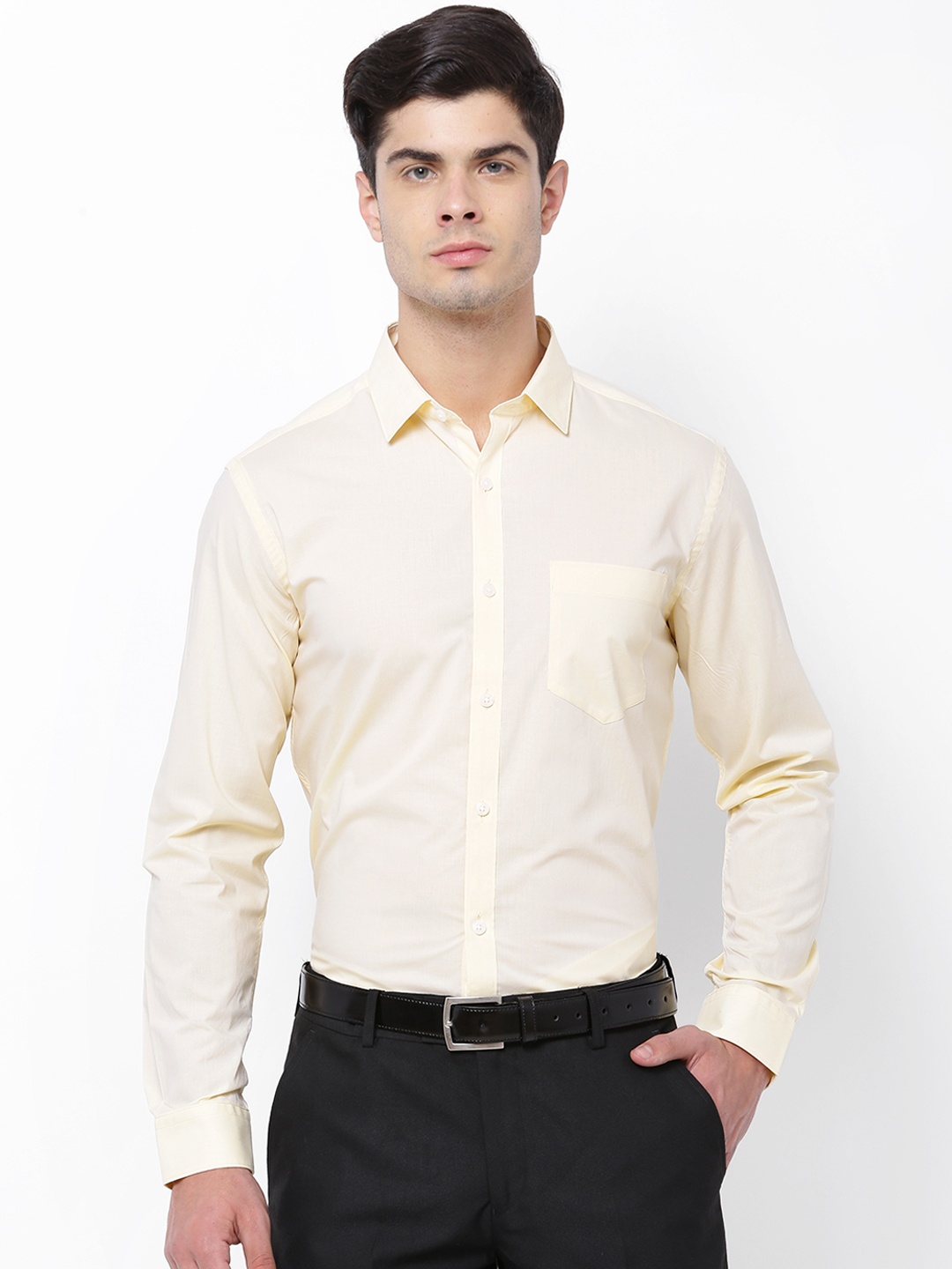 Black coffee Men Yellow Slim Fit Solid Formal Shirt - buy at the price ...