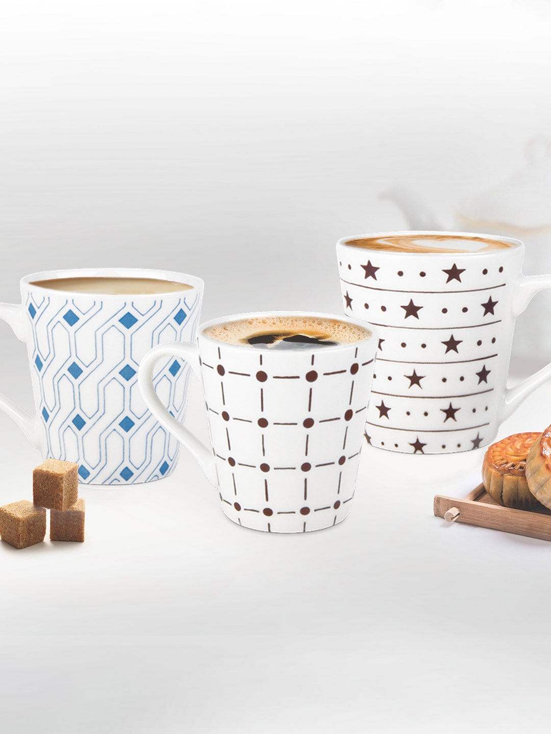 

Treo Earthen Art Ceramic Set Of 2 Blue Ceramic Mug 210 ml Each, White