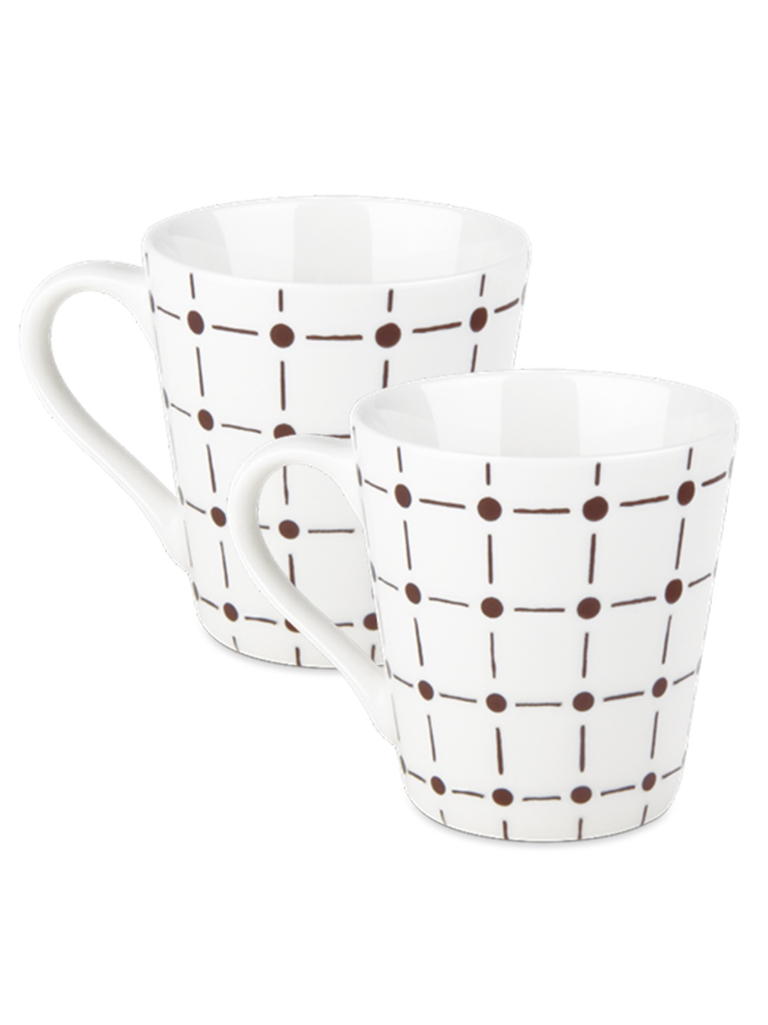 

Treo Earthen Art Set Of 2 Brown Dot & Line Ceramic Mug 210 ml Each, White