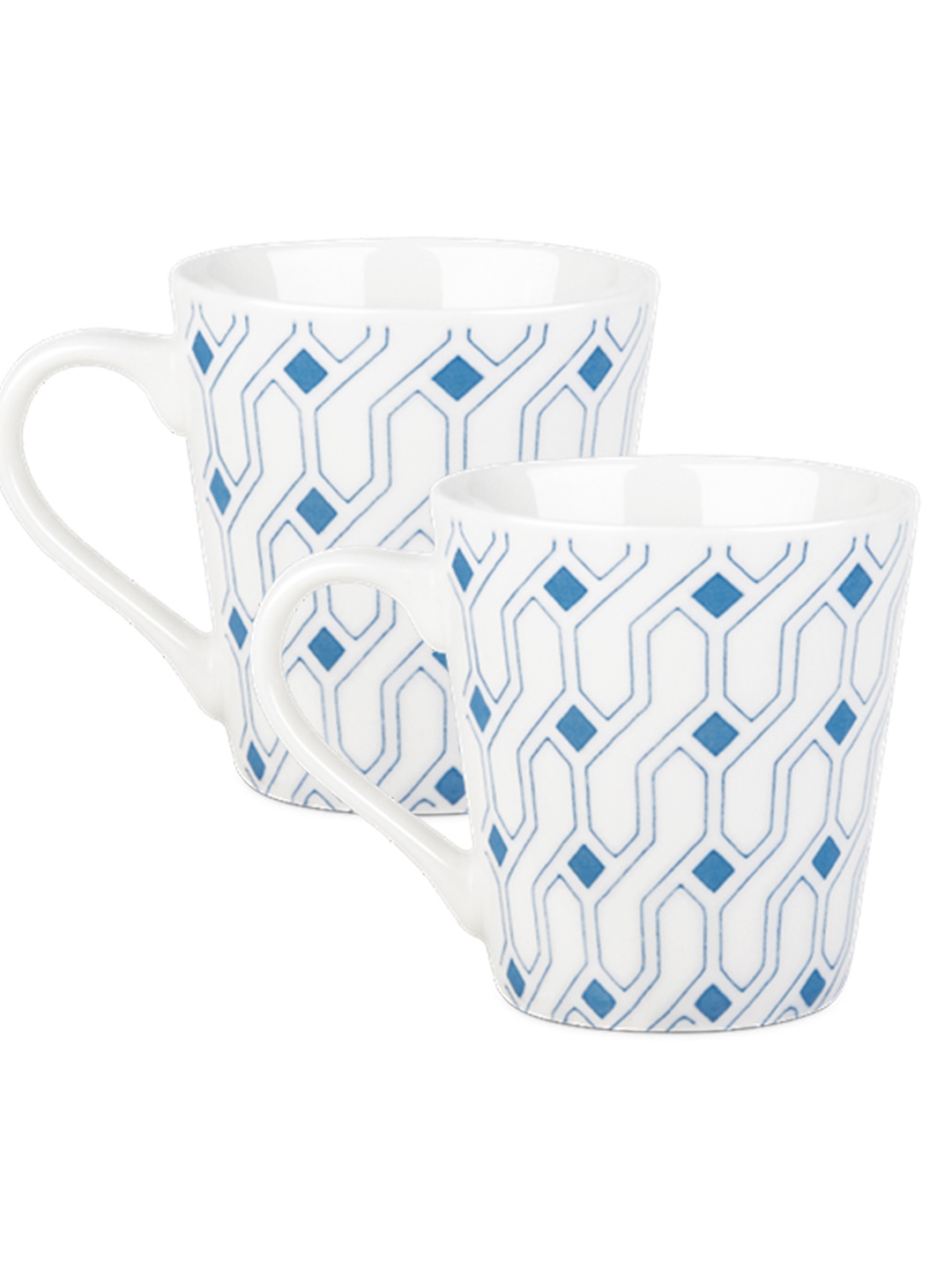 

Treo Earthen Art Set Of 2 Blue Diamond Ceramic Mug 210 ml Each, White