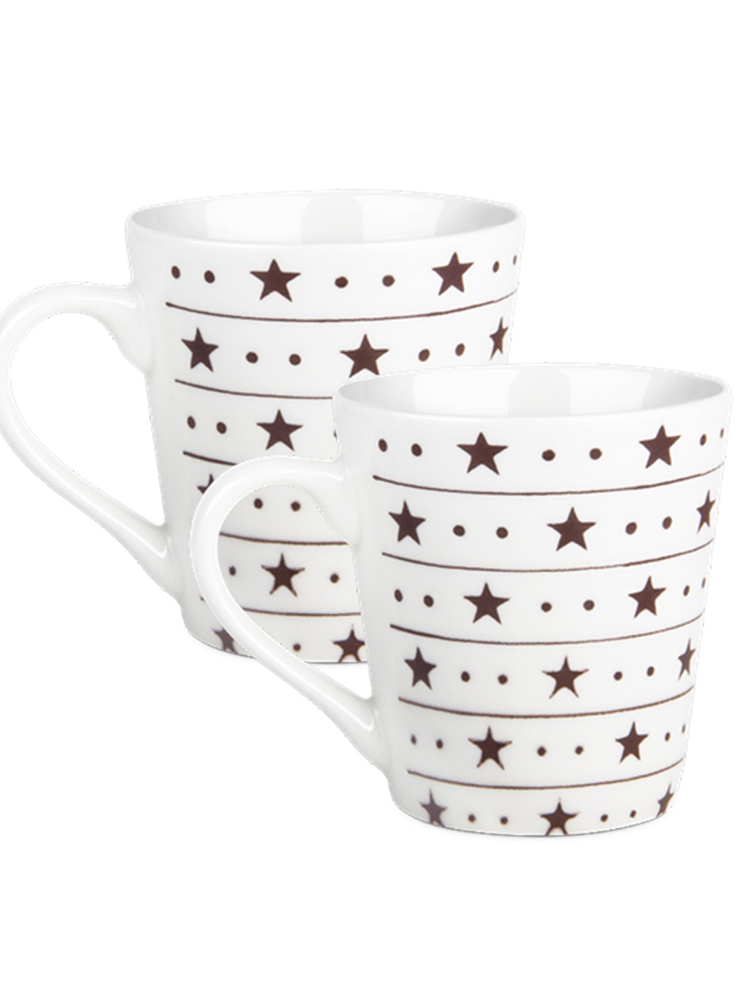 

Treo Earthen Art Set Of 2 Brown Stars Ceramic Mugs 210 ml each, White
