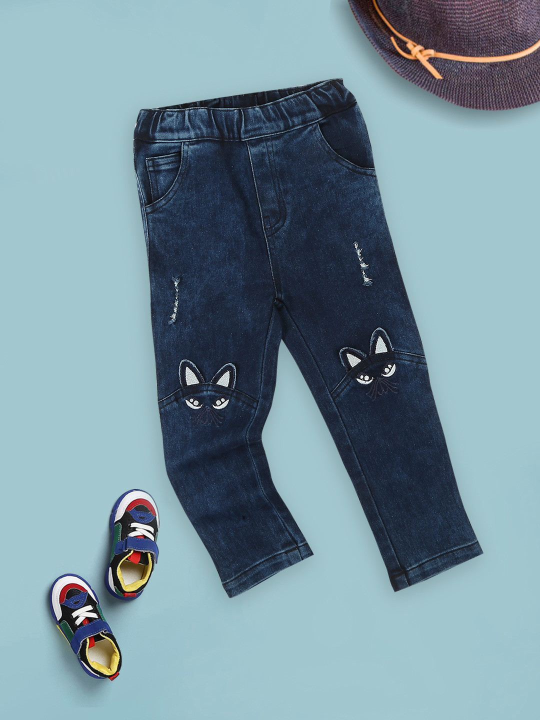 

MeeMee Girls Navy Blue Applique Jeans