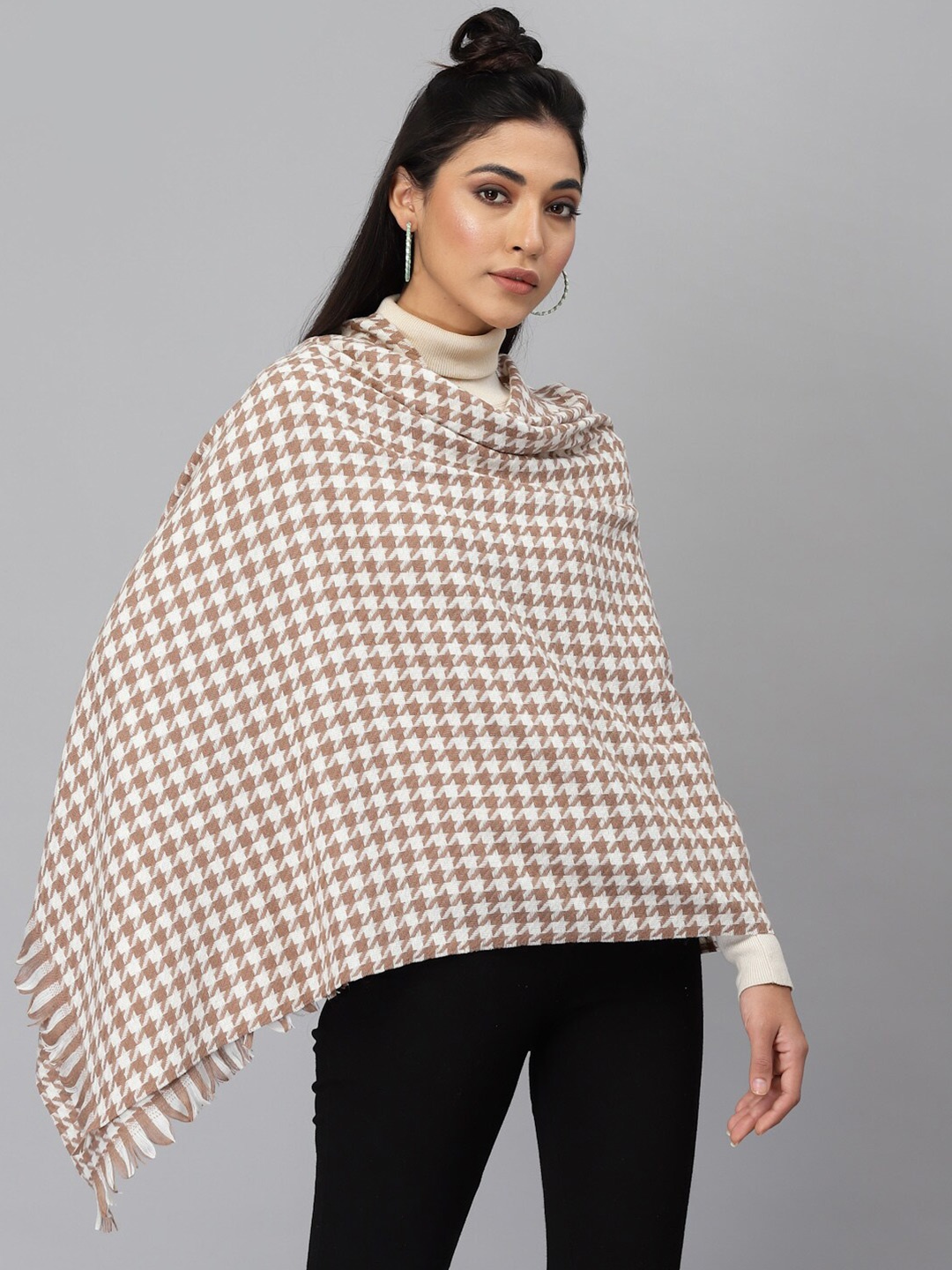 

Mafadeny Women Brown & White Woven Design Stole