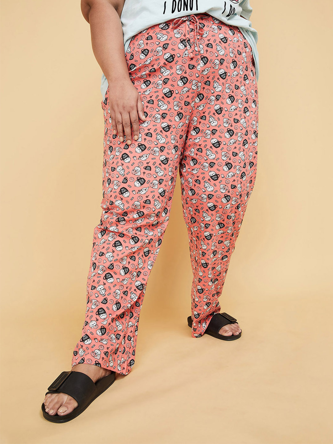 

max Women Plus Size Graphic Printed Cotton Lounge Pants, Peach