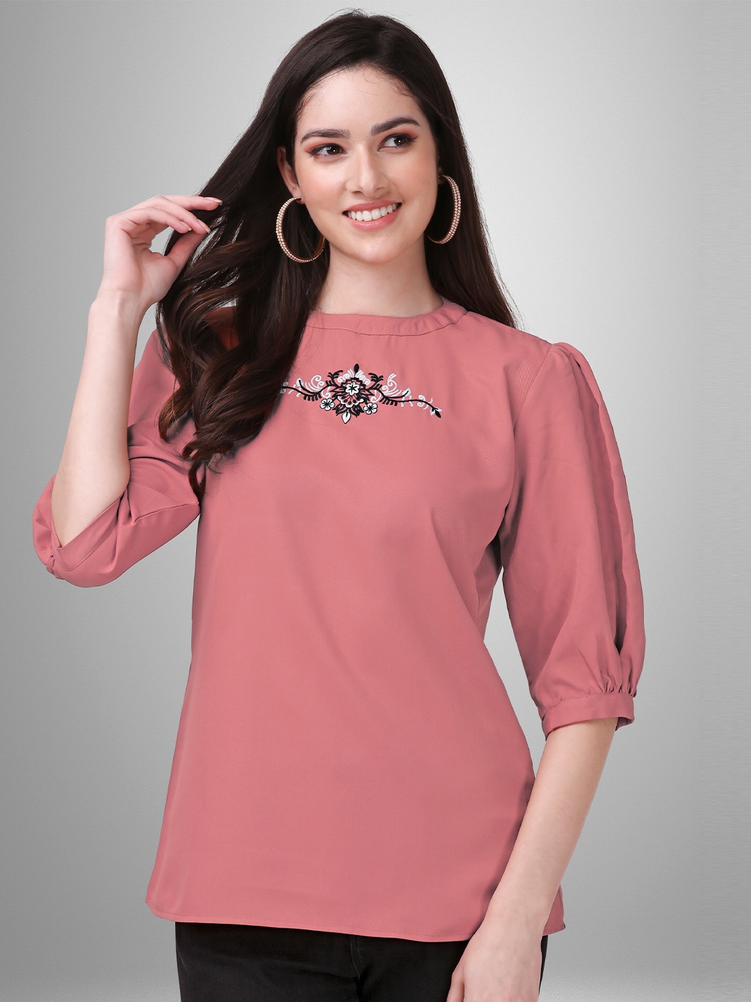 

Sarvayog Fashion Rose Puff Sleeves Tie-Up Back Top