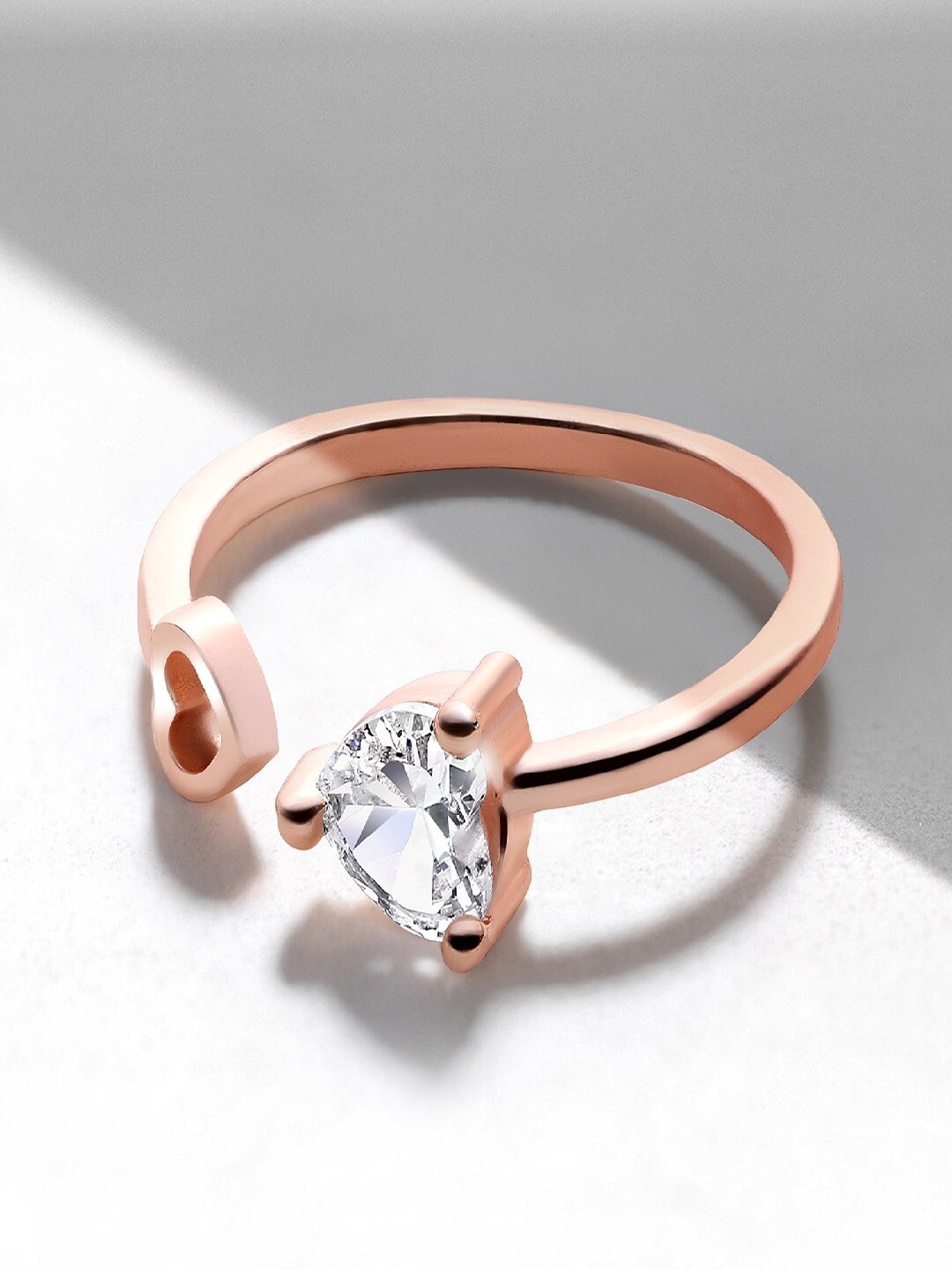 

Mahi Rose Gold-Plated White CZ-Studded Dual Heart Adjustable Finger Ring