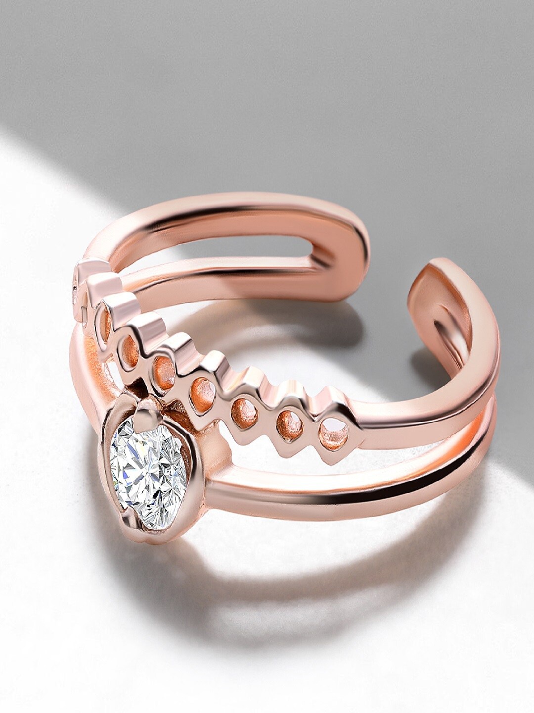 

Mahi Rose Gold-Plated White Stone-Studded Dual Side Spikes Adjustable Finger Ring